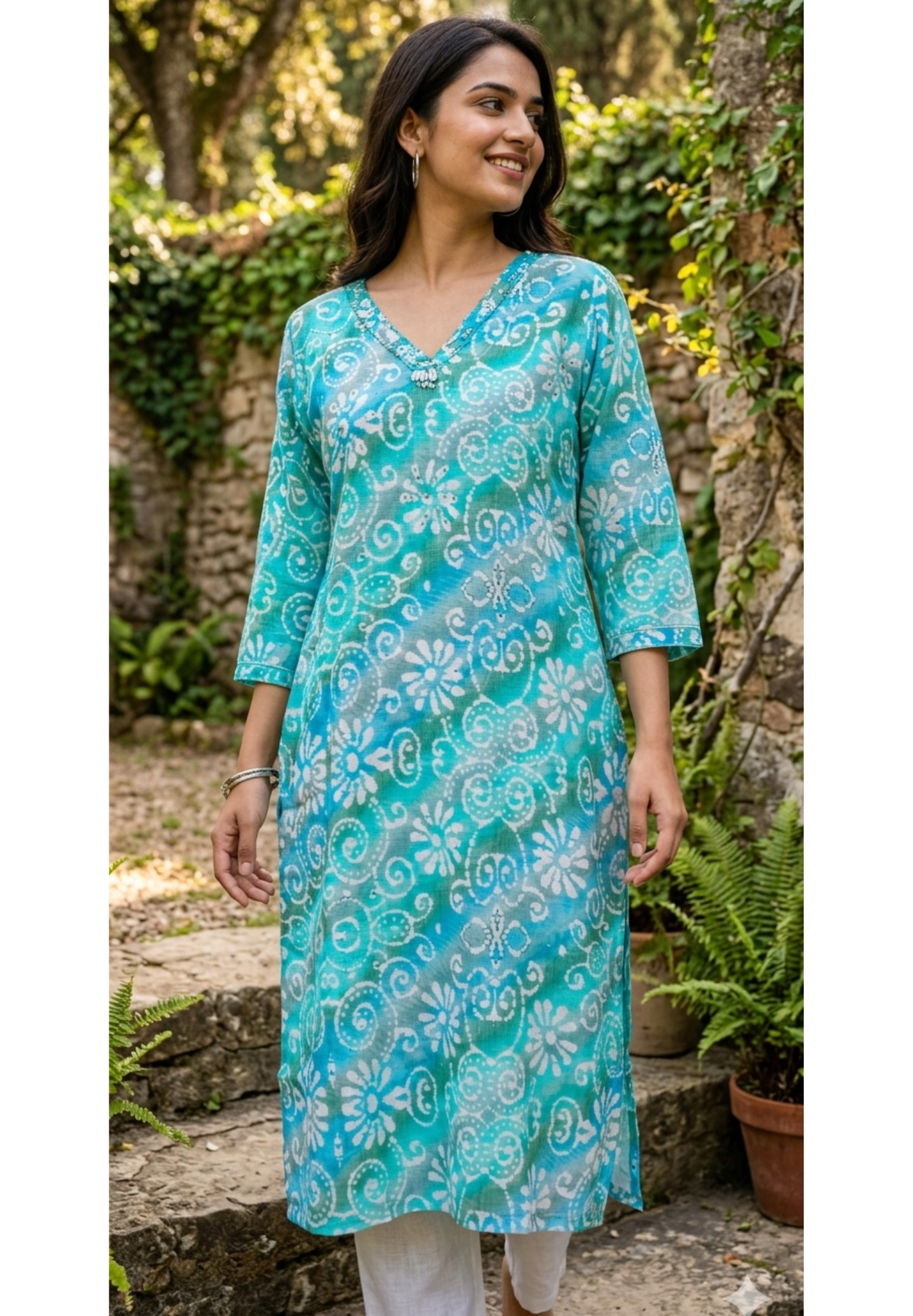 Aqua Elegance Printed Summer Wear Cotton Kurti Only With Lining (Slightly Lean Fit)