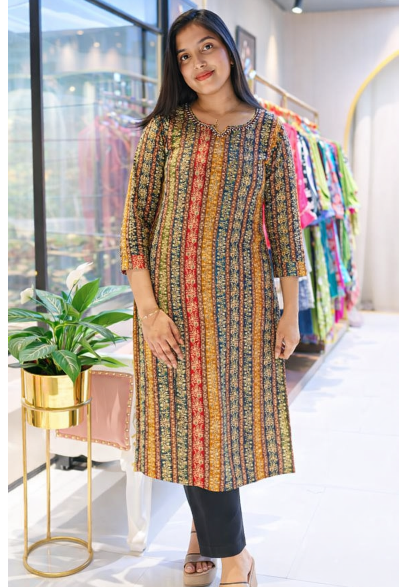Crumbled Floral Straight Prints Multi Color Kurti Only (Slightly Lean Fit)