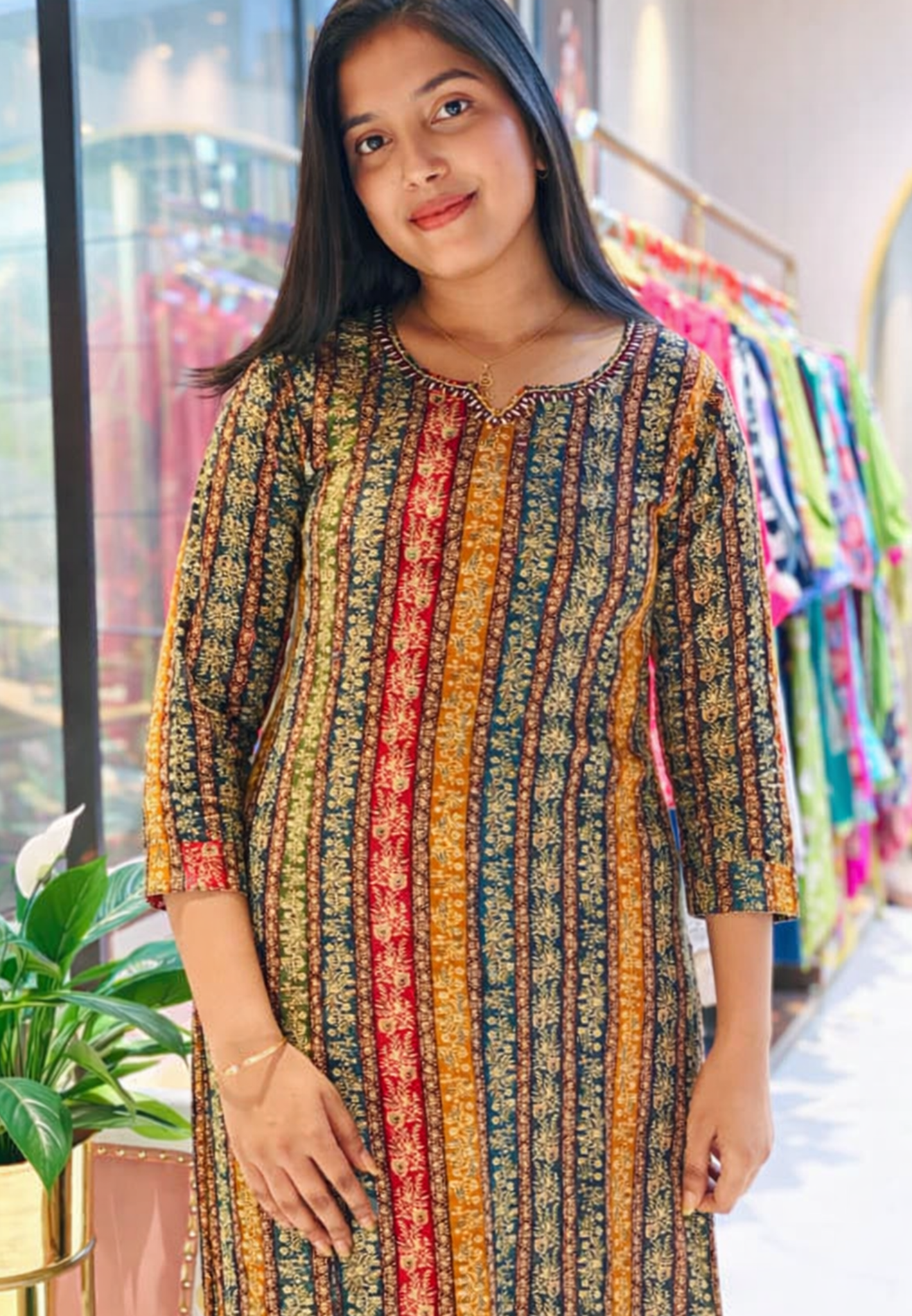 Crumbled Floral Straight Prints Multi Color Kurti Only (Slightly Lean Fit)