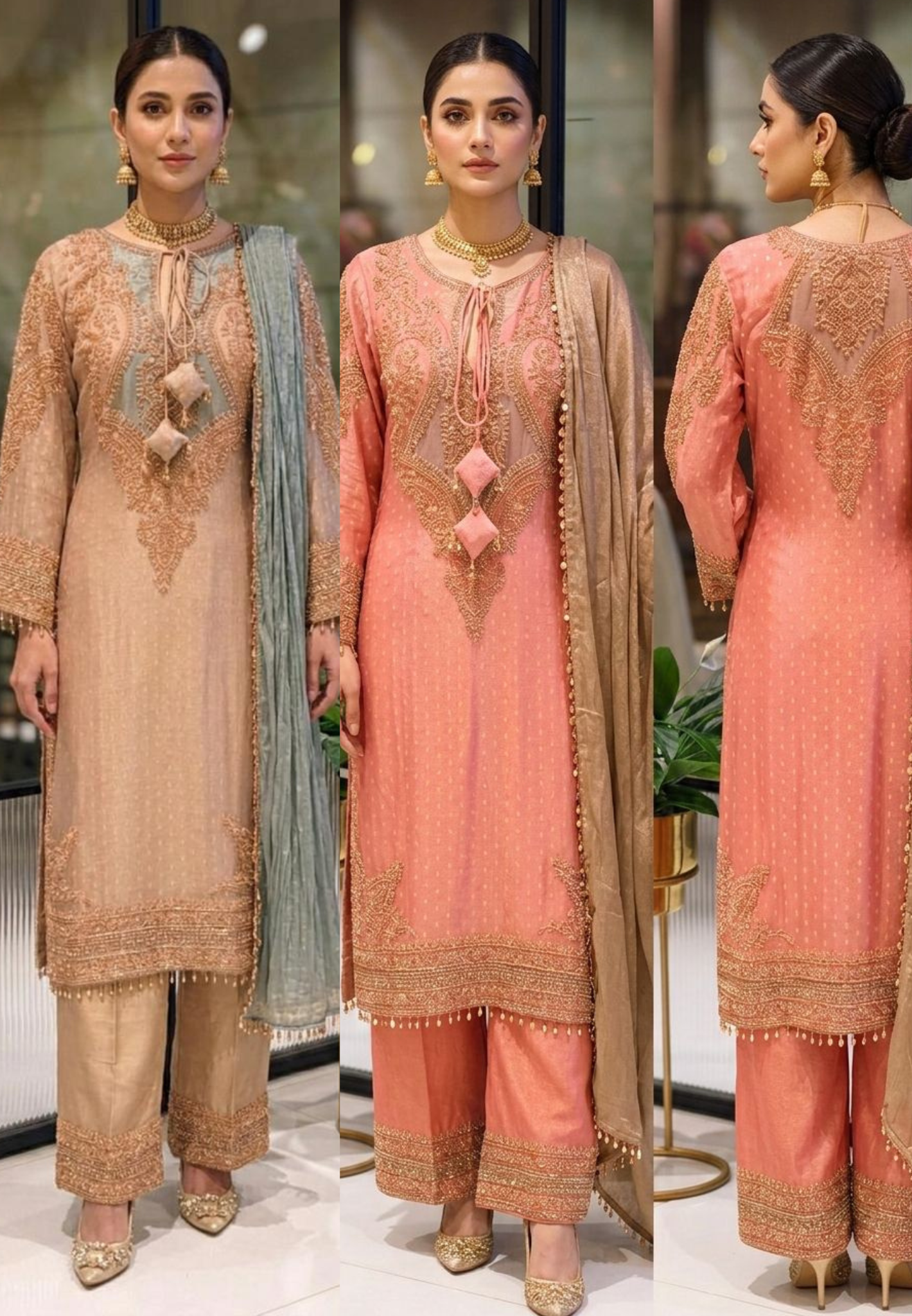 Royal Jade Hand-Embellished Premium Sheer High-End Pure Pakistani Full Suit Set With Tasseled Dupatta