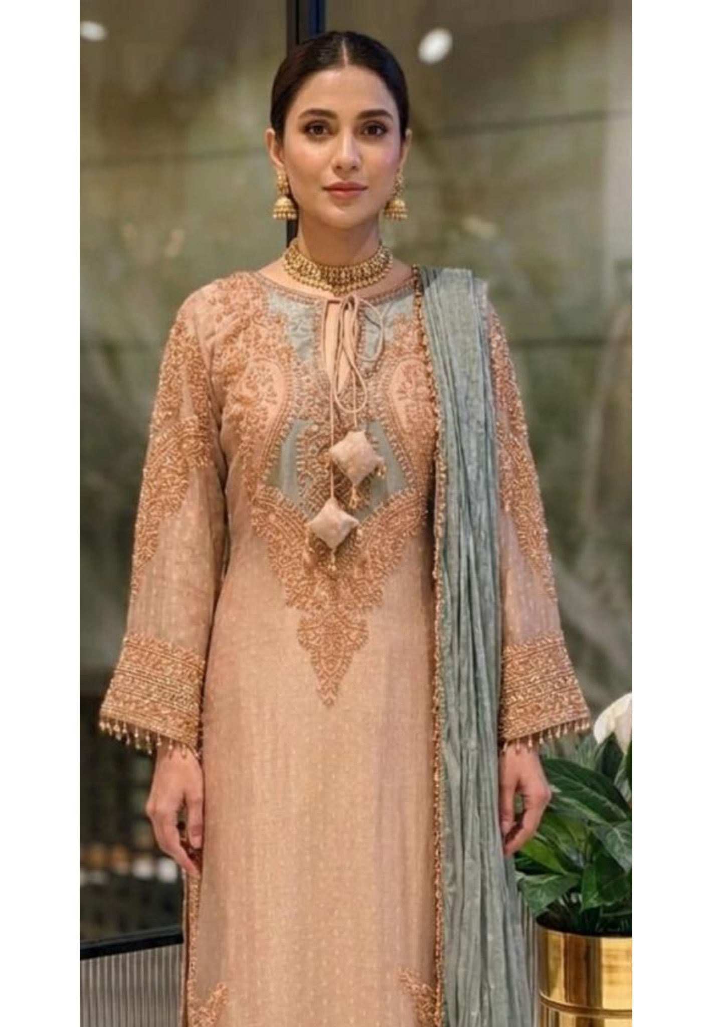 Royal Jade Hand-Embellished Premium Sheer High-End Pure Pakistani Full Suit Set With Tasseled Dupatta