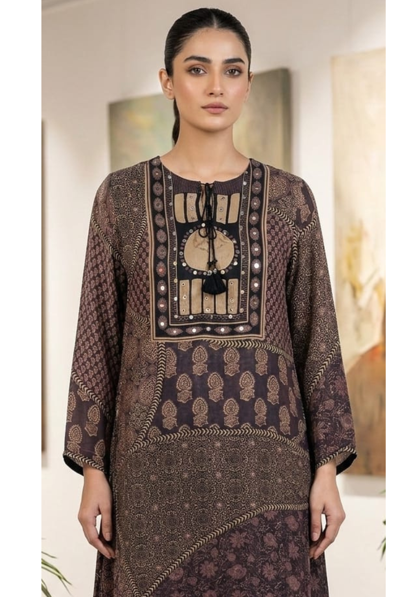 Ajrakh Multi Prints Ethnic Wear A-Line Kurta Pant Set In Pure Crepe Fabric-13753