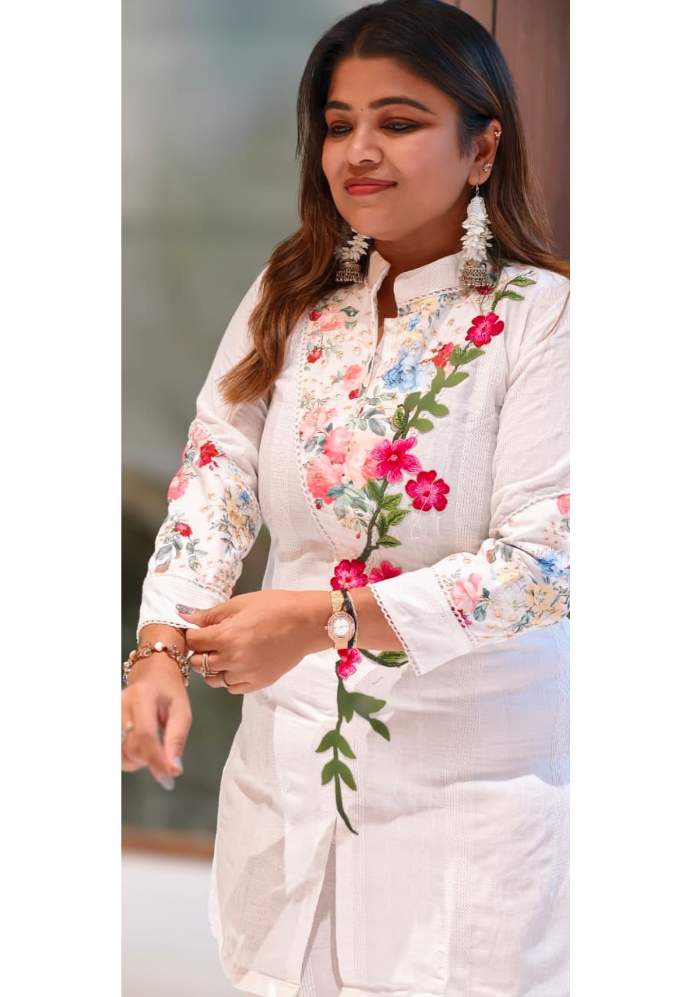 Floral Charm Meadowed Embroidered Elegant Co-Ord Set In Premium Cotton Fabric- 13830