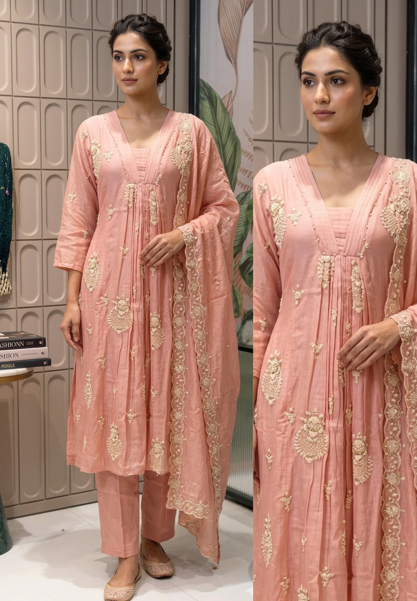 Graceful Mulchanderi Floral Embroidered Full Set Set with Delicate Hand Embellishments-13857