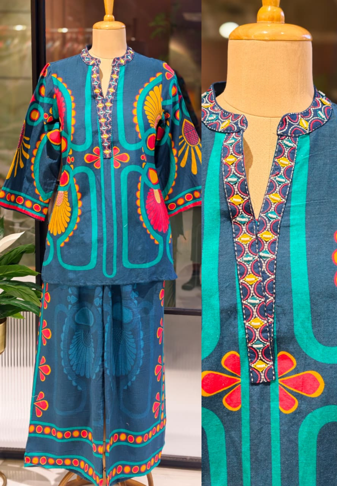 Contemporary Ethnic Two Piece Set for Women Linen Cotton Co-Ord Set with Designer Kurta Top & Wide-Leg Pants-13873