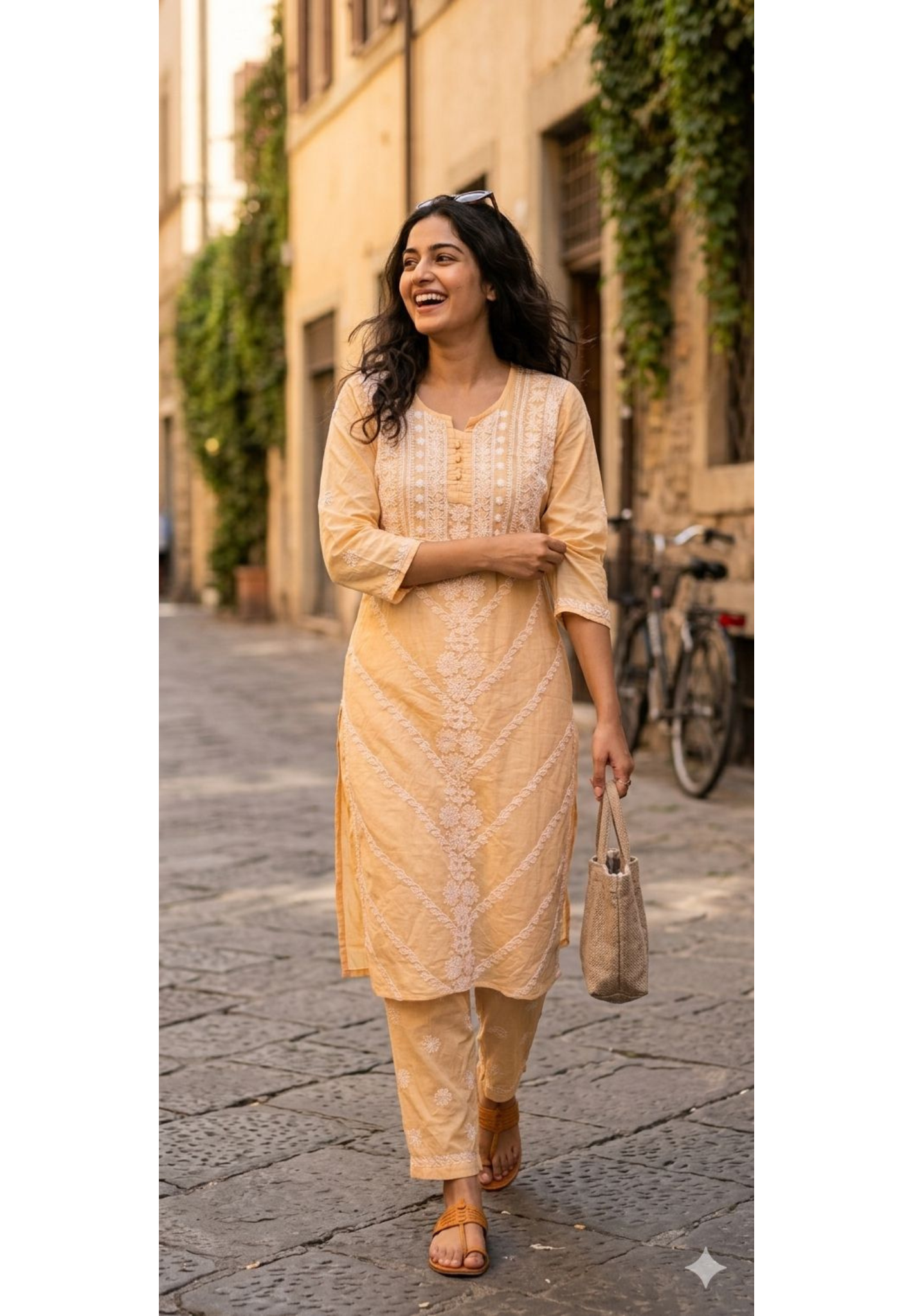 Mul Chanderi Lucknowi Style Embroidered Kurta Pant Set-13952