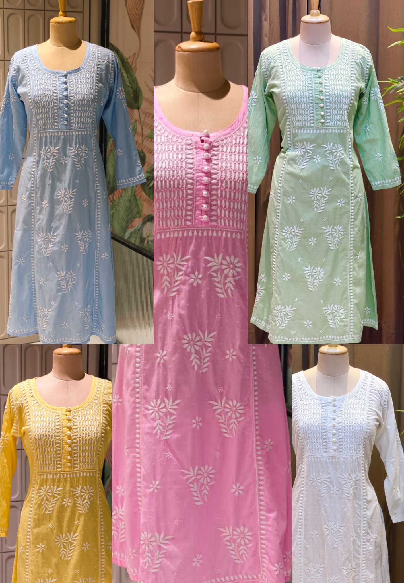 Beautiful Summer Shades Mul Cotton  Chikankari Aline Kurti With Embroidered - 13950
