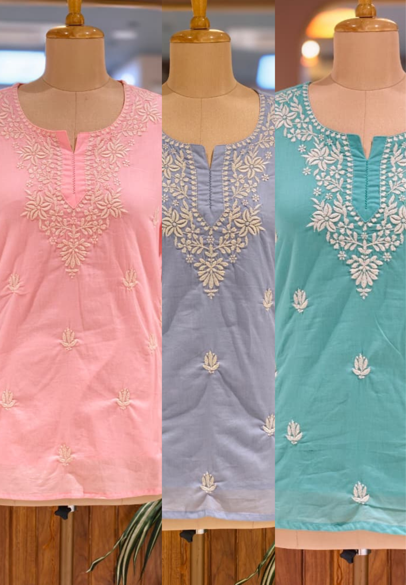 Floral Embroidered Round Neck Mul Cotton Short Kurti Top-13945 RB309