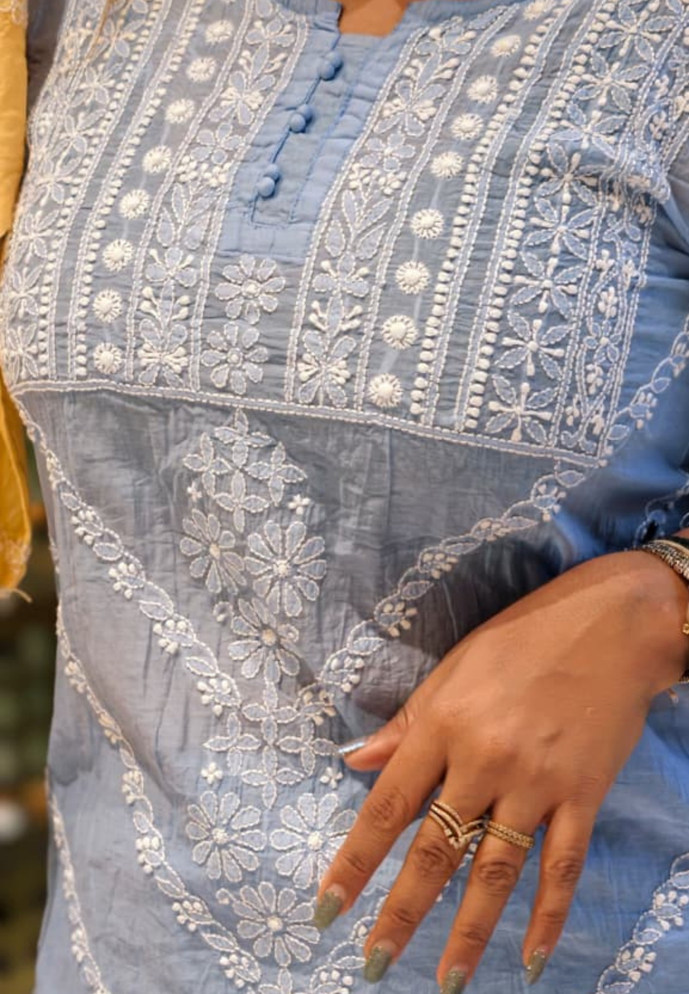 Mul Chanderi Lucknowi Style Embroidered Kurta Pant Set-13952