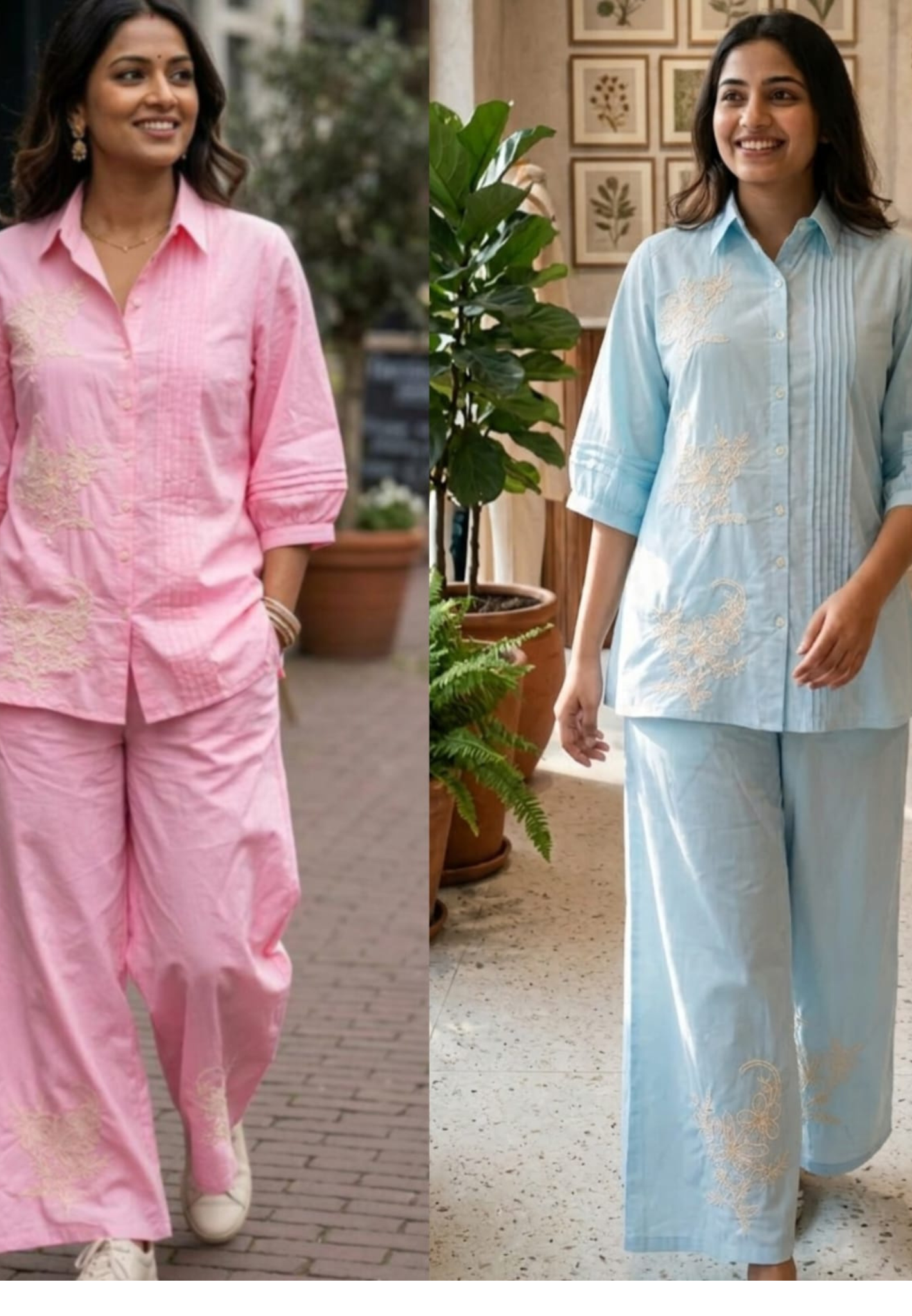 Summer Style Light shade Cotton Collar Kurta Pant-13937