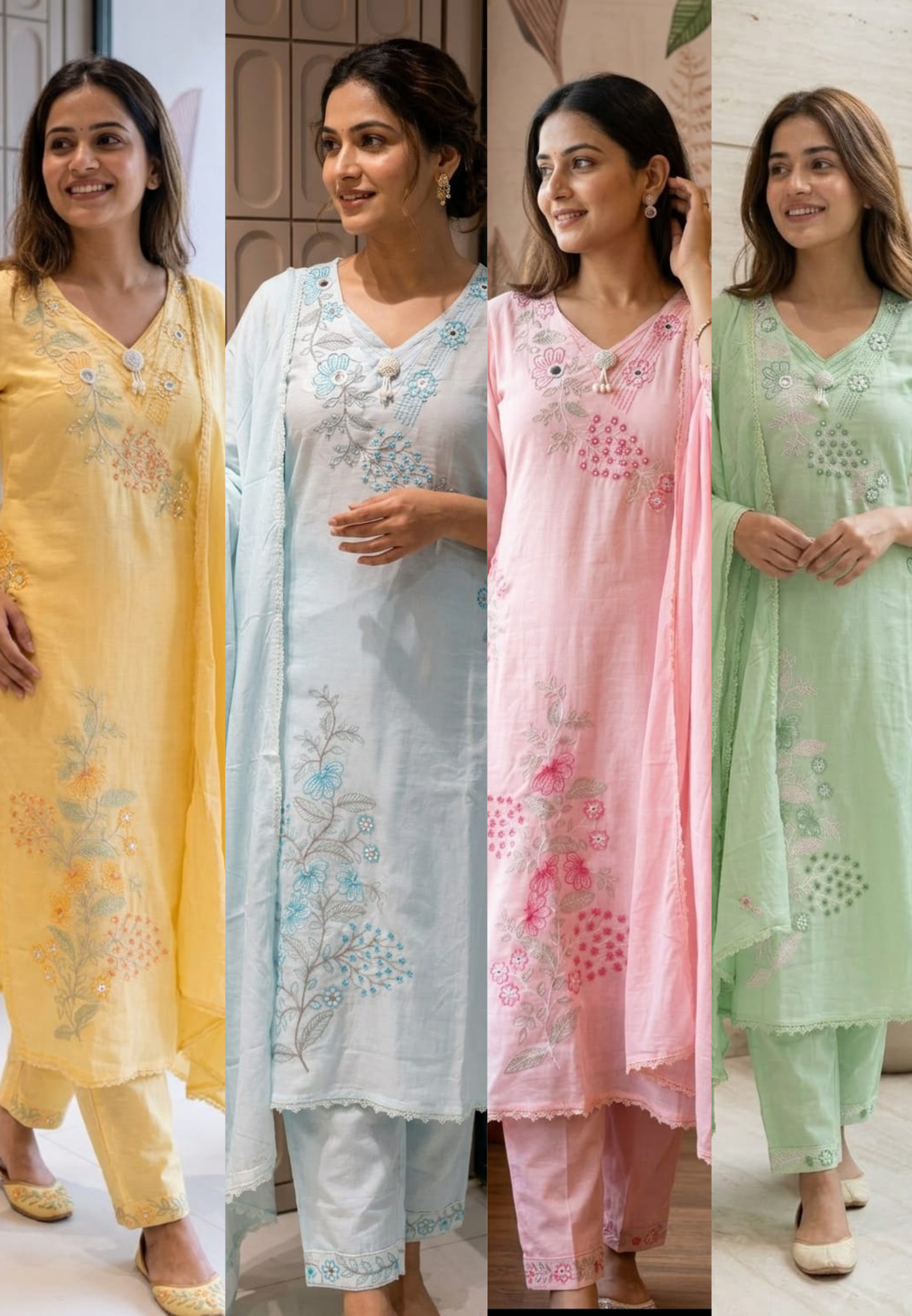 Pastel Shade Aline With Side Cut and Pockets Full Suit Set-13962 RB17