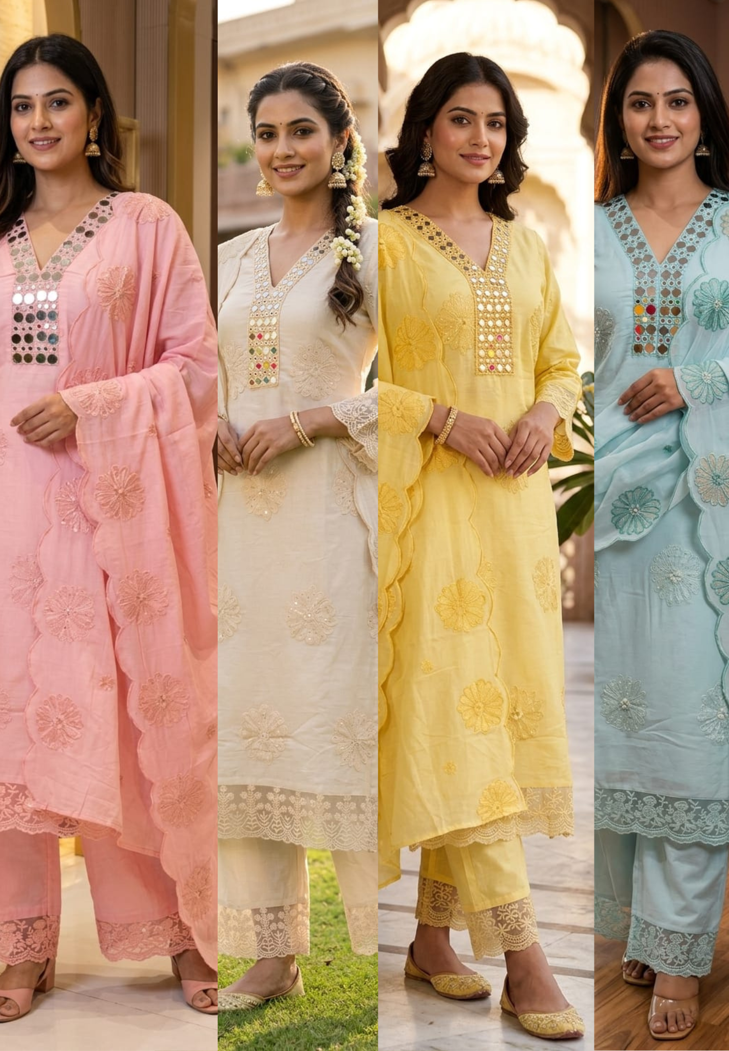 Lean Fit Summer Cotton Full Suit With Mirror Work Embroidery Mulchanderi fabric with Mulcotton Dupatta 14019 RB08