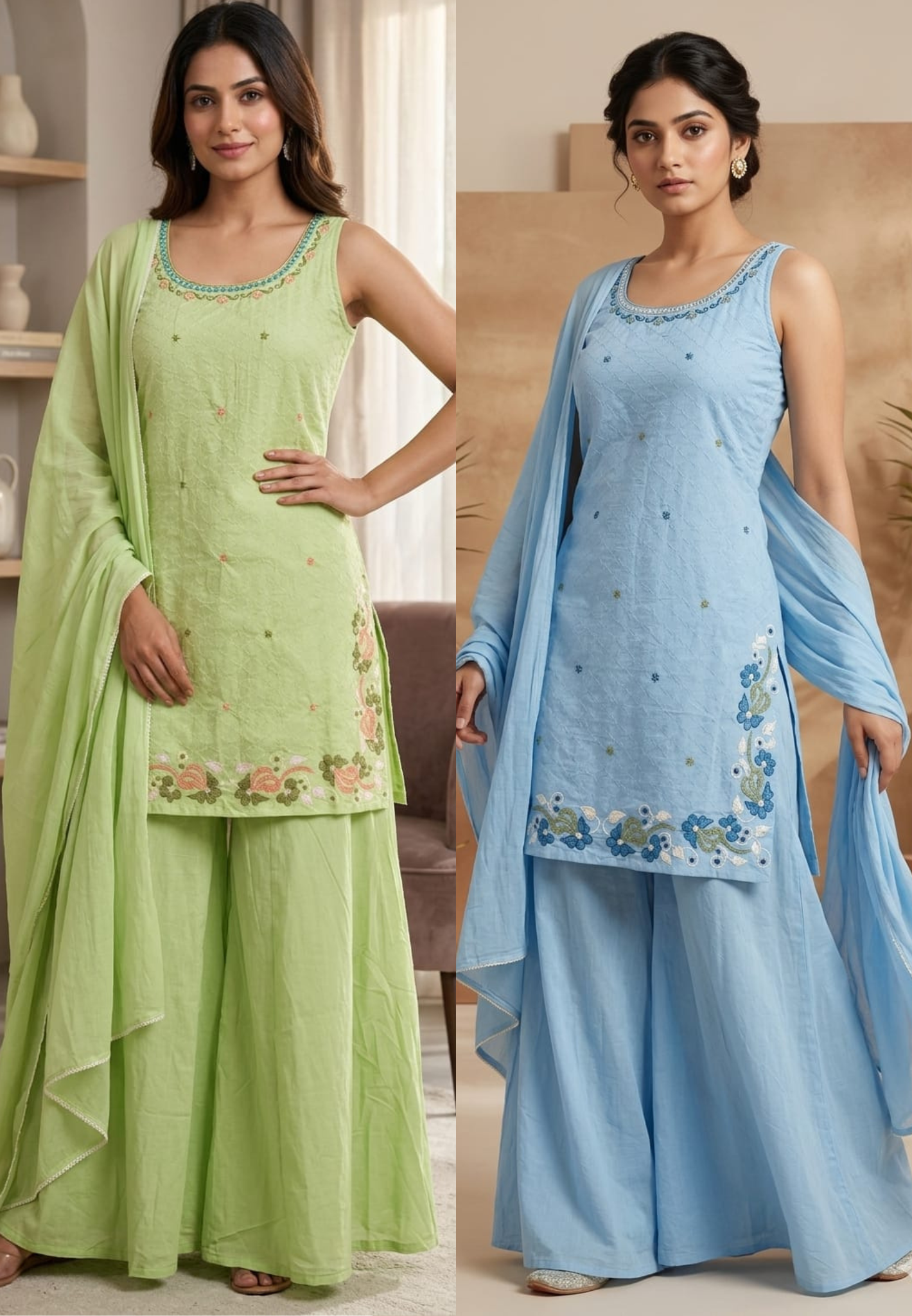 Beautifull Cotton Sleeveless Full Suit With Plain Dupatta-13978 RB13