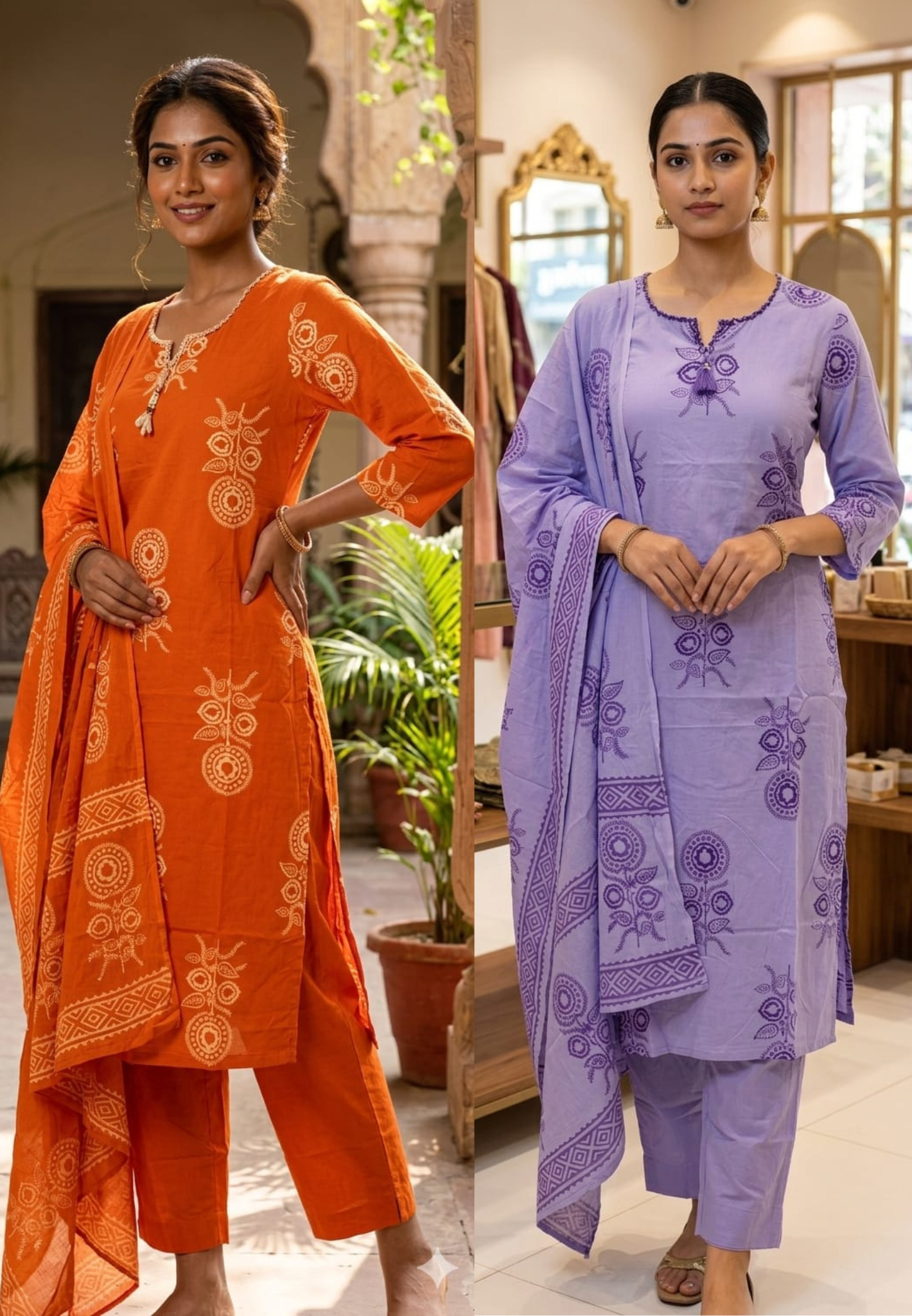 Stylish Cotton Printed Full Suit with Minimal Embroidery in Neck Everyday Comfort Wear RB16