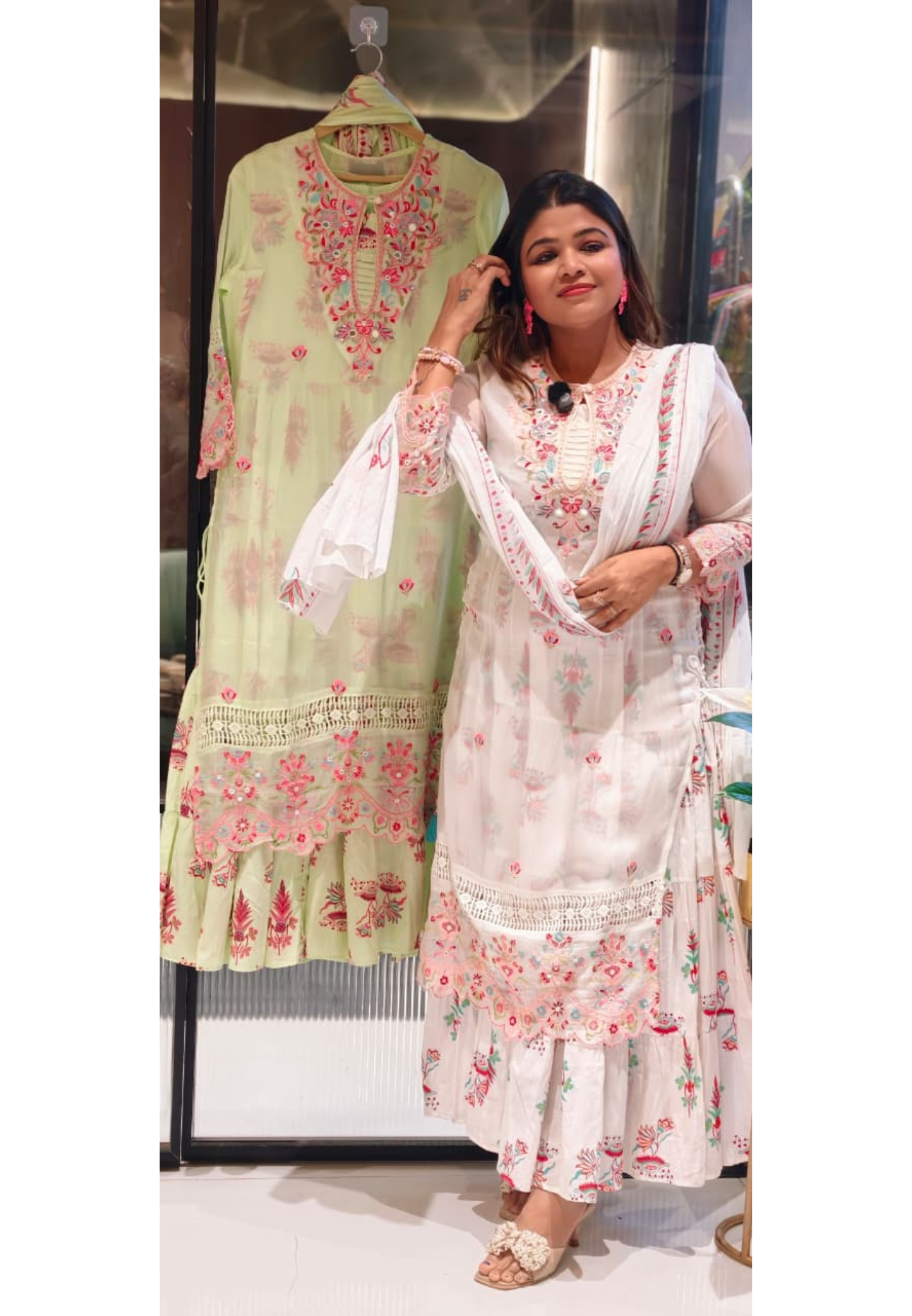 Elegant Floral Embellished Premium Double Layer Organza Gown with Cotton Inner & Embroidered Dupatta 13960  RB10