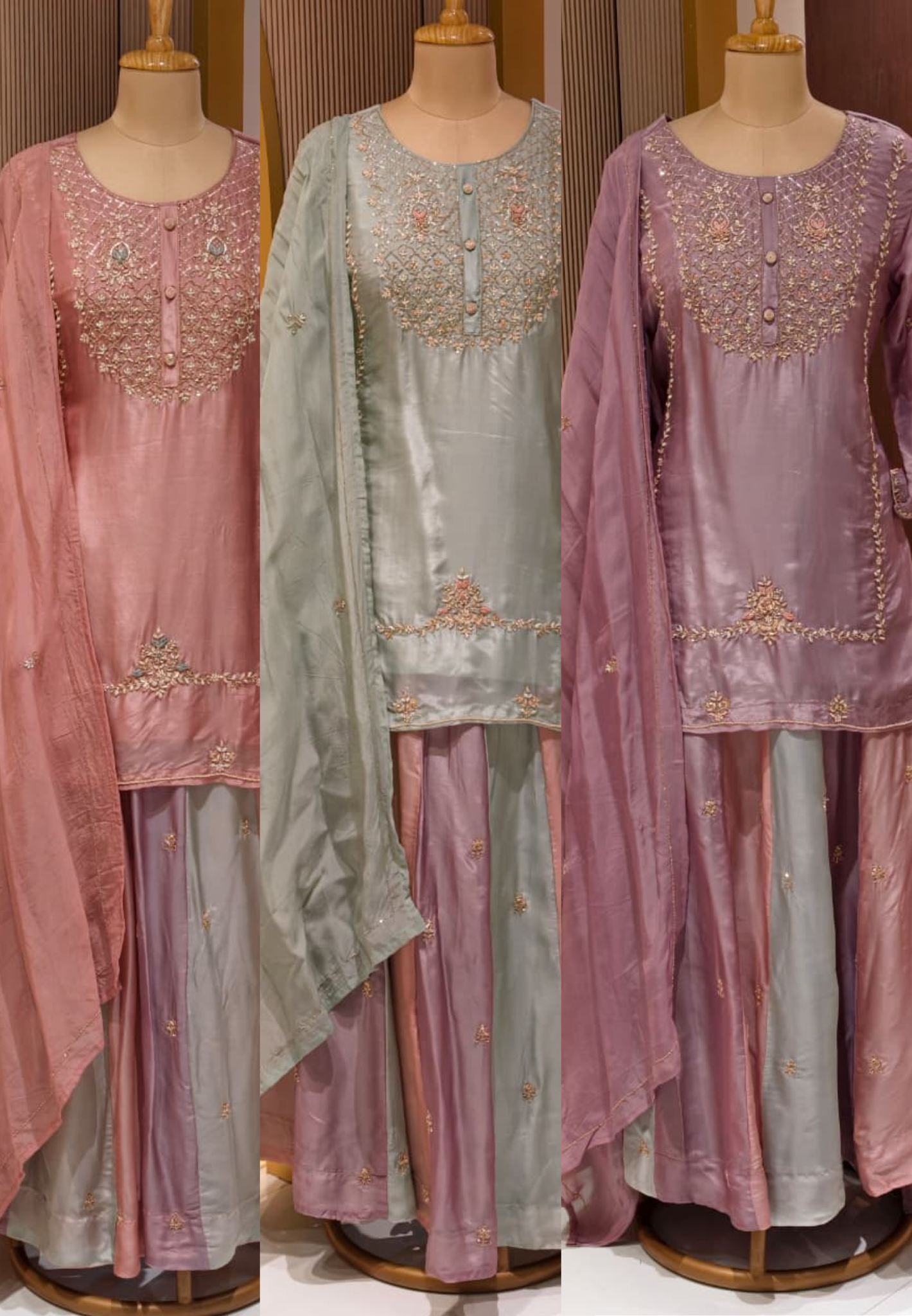 Pastel Embroidered Partywear  Kurta Set with Dual-Tone Skirt & Dupatta -13740 RB28