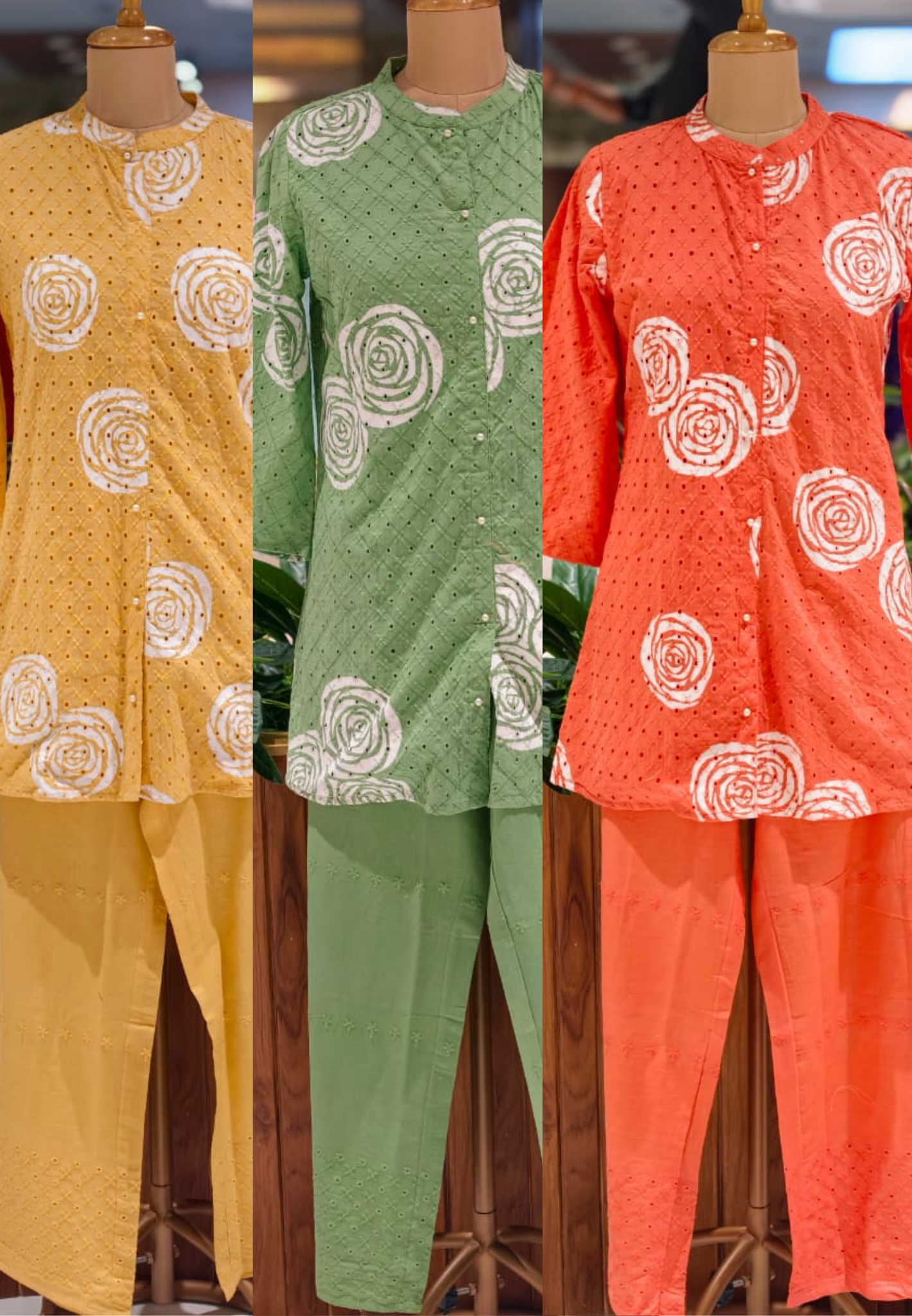 Stylish Cotton Schiffli Co-Ord Set with Floral Print Kurta & Matching Bottom 14015 RB34