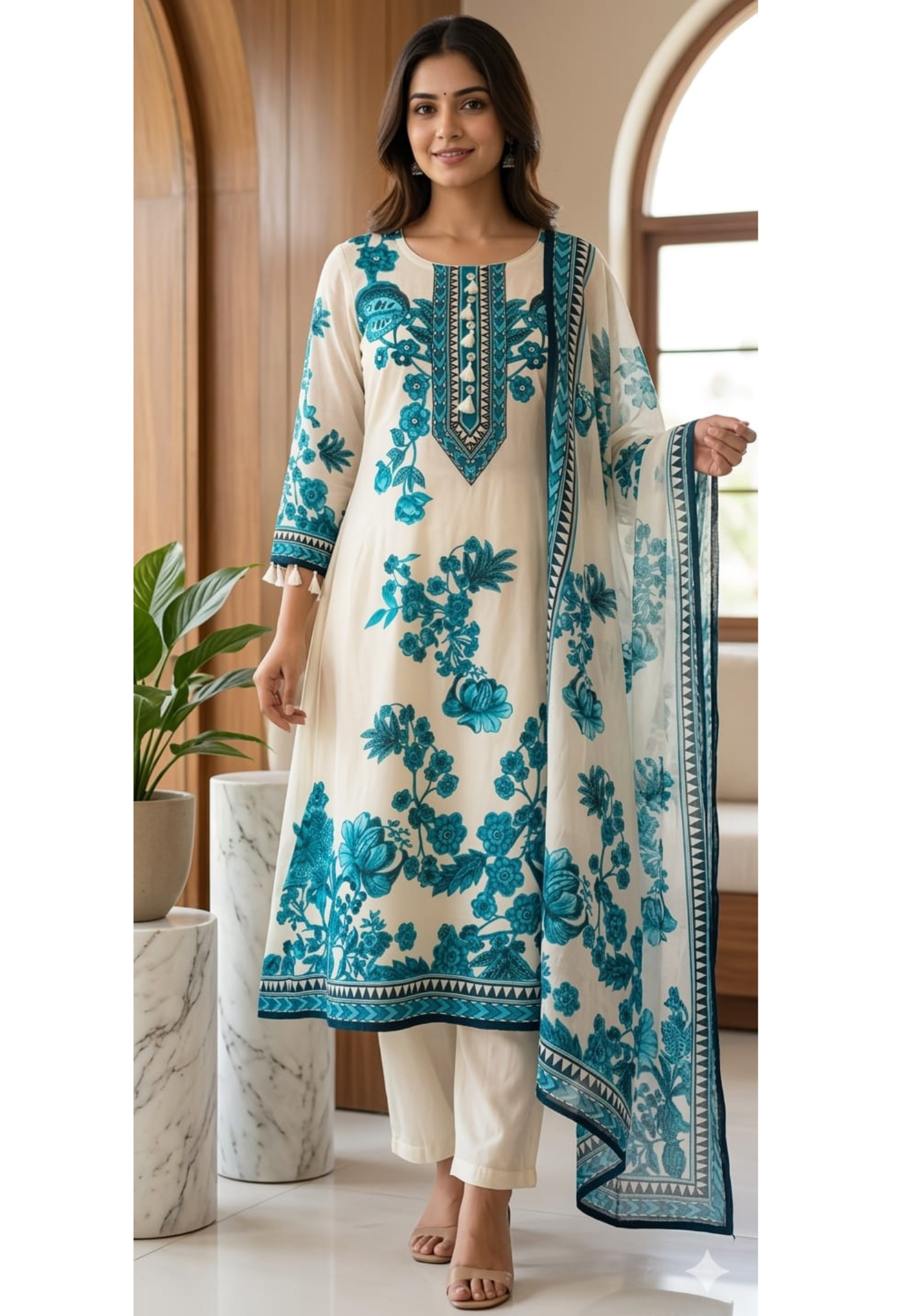 Premium Georgette Embroidered Kurta Pant Set with Statement Dupatta 13874 RB39