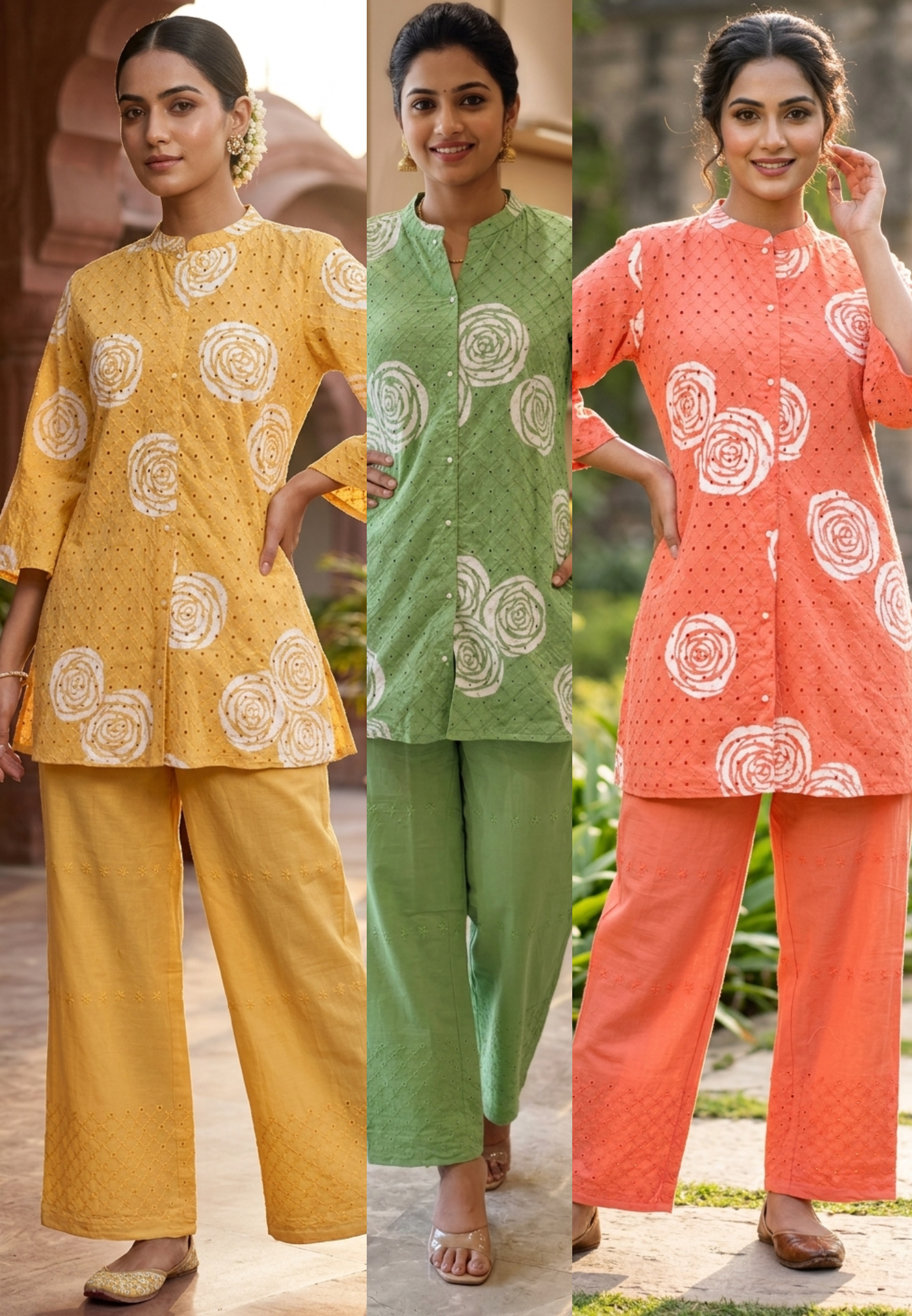 Stylish Cotton Schiffli Co-Ord Set with Floral Print Kurta & Matching Bottom 14015 RB34