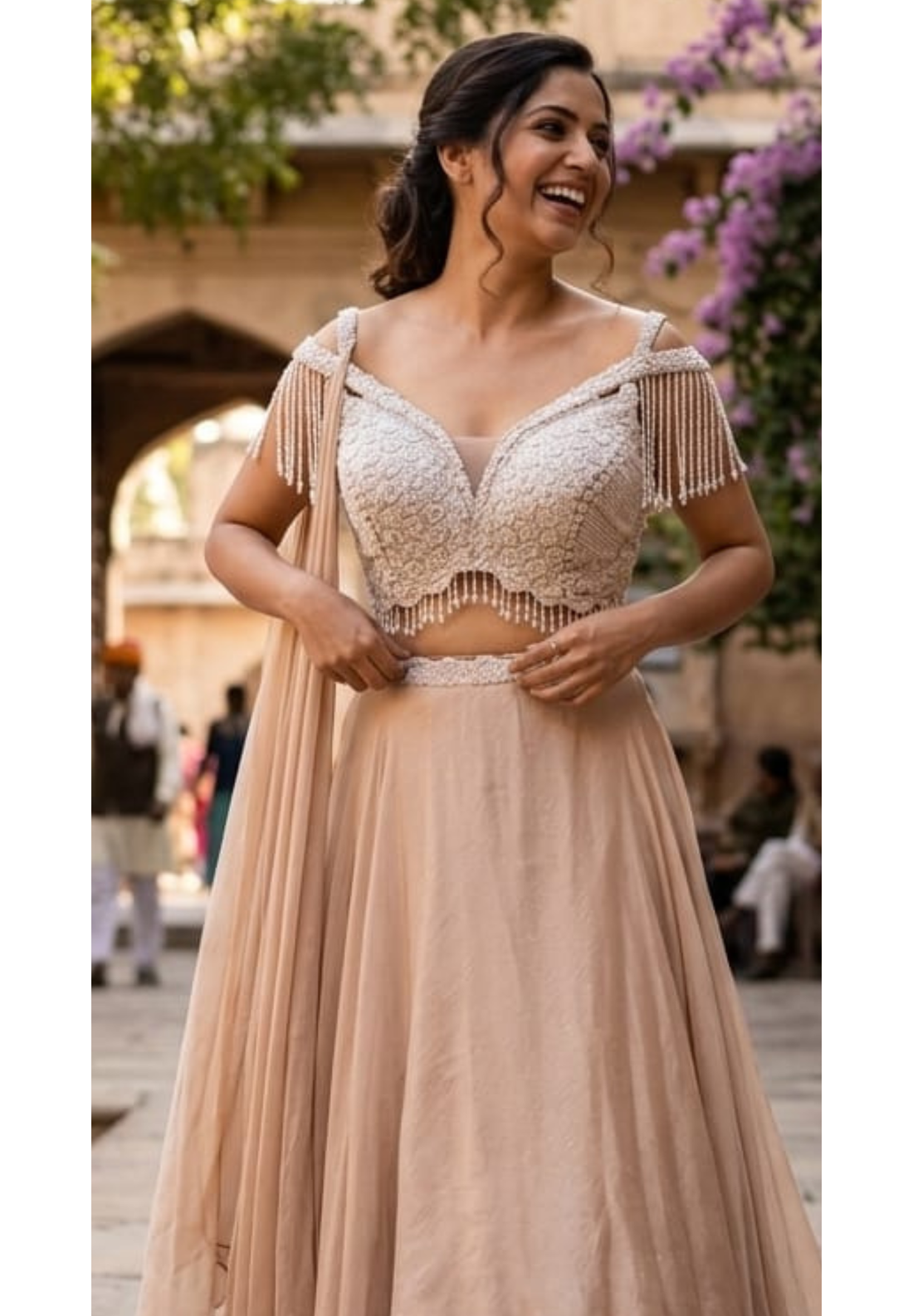 Very Elegant Luxe Hand Worked Crop Top With Shimmery Work All Over Skirt; Cane Cane Inside RB95