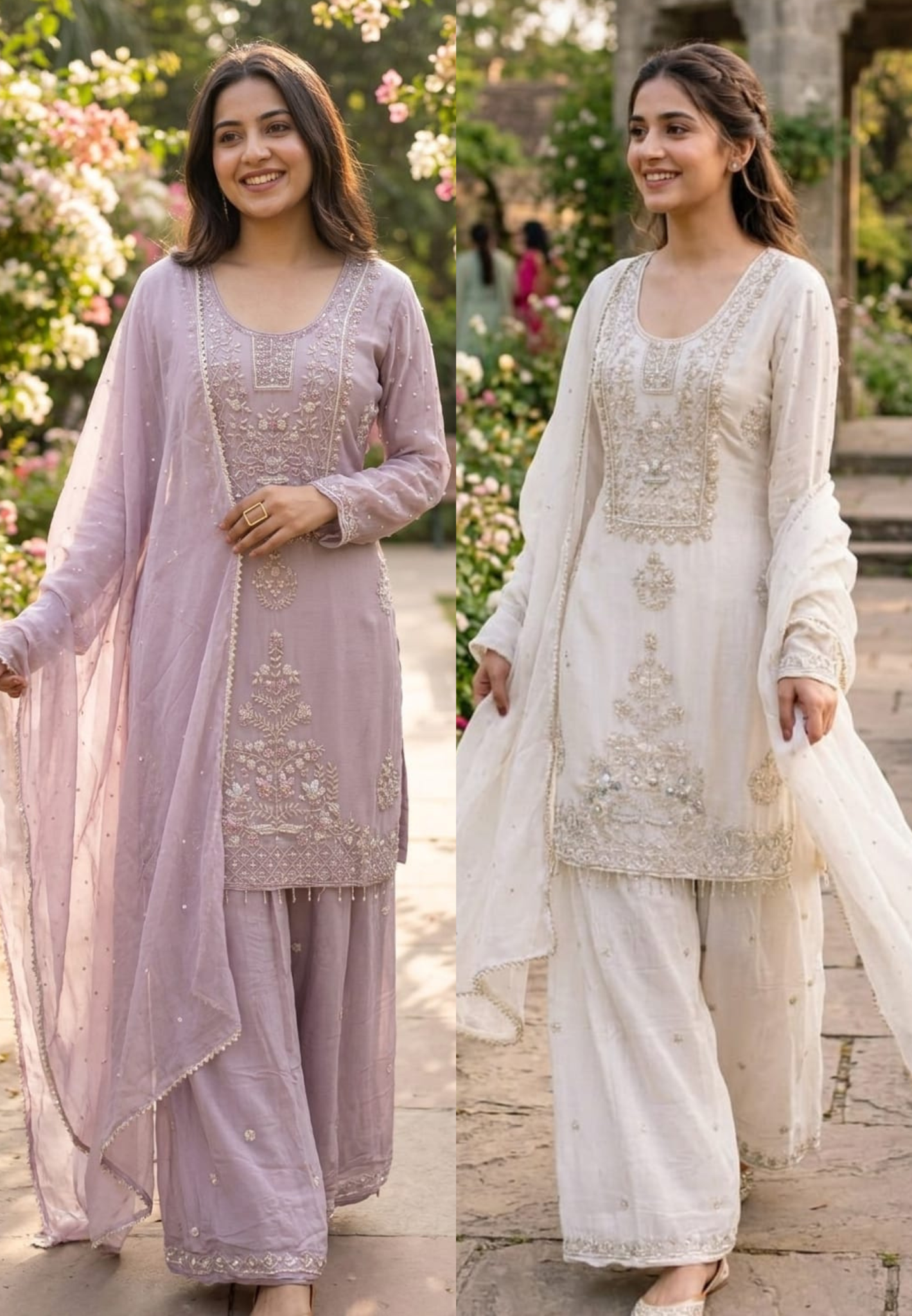 Amethyst Blossom Elegant Zari Handwork Chinon Full Suit Set With Scalloped Dupatta- 13623