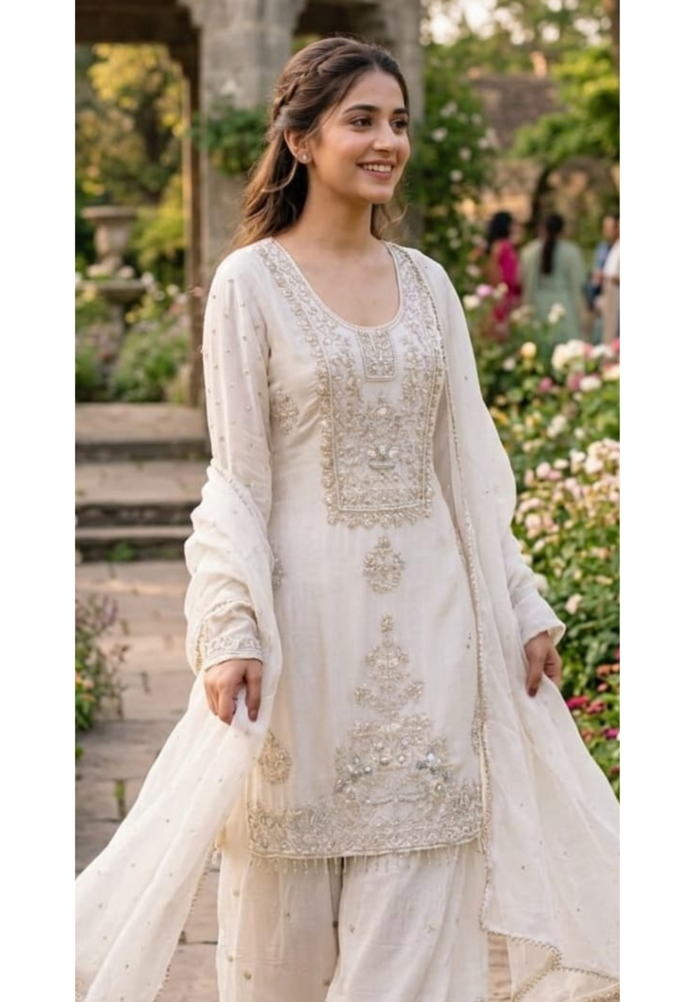 Amethyst Blossom Elegant Zari Handwork Chinon Full Suit Set With Scalloped Dupatta- 13623