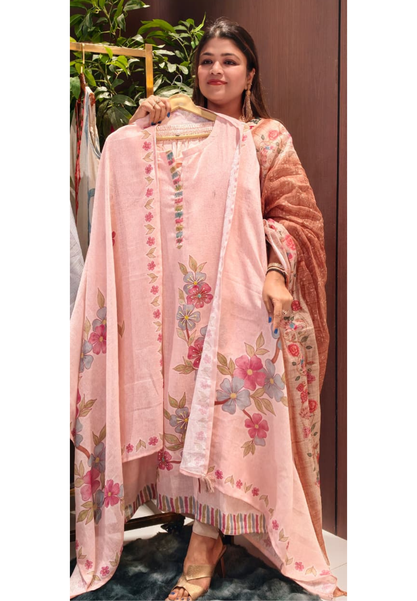 Digital Multicolor Floral Placement Print Jute Cotton Full Suit Set With Dupatta- 13791