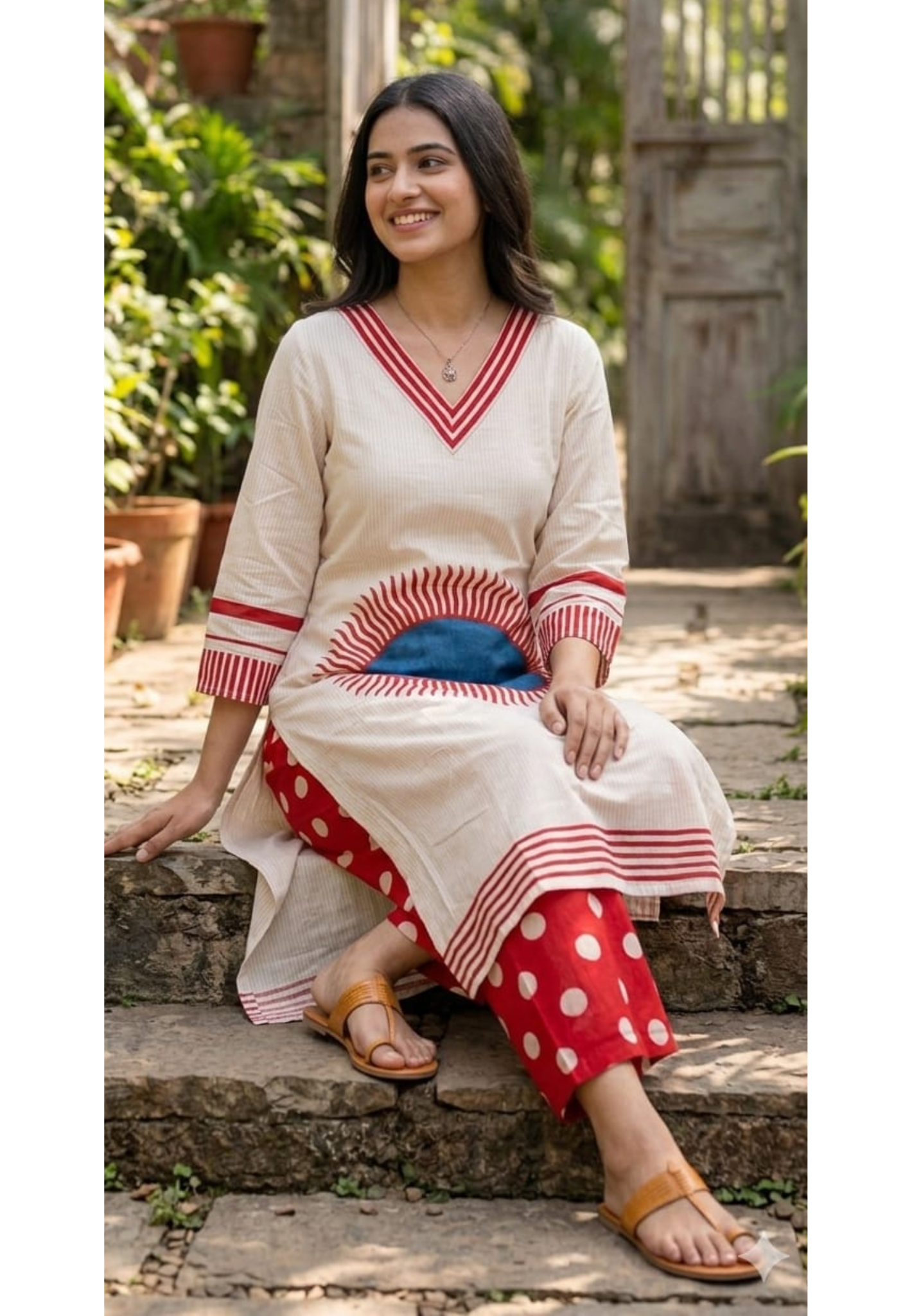 Sun Inspired Printed Kurta With Polka Dotted Pant In Premium Mul Cotton Fabric- 14139 RB145
