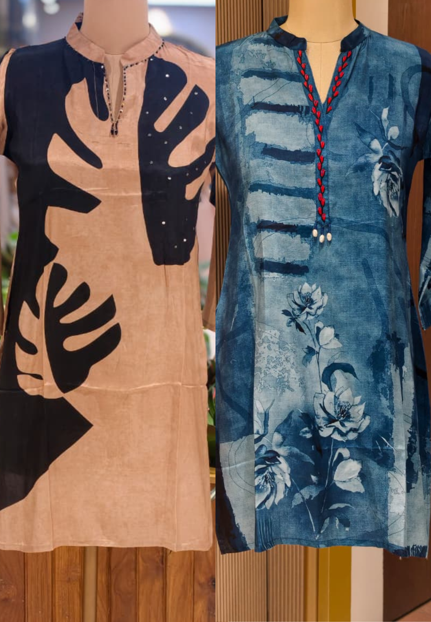 Sophisticated Bloomy Blue Casual Wear Collared Muslin Short Kurti Only-14165  RB165