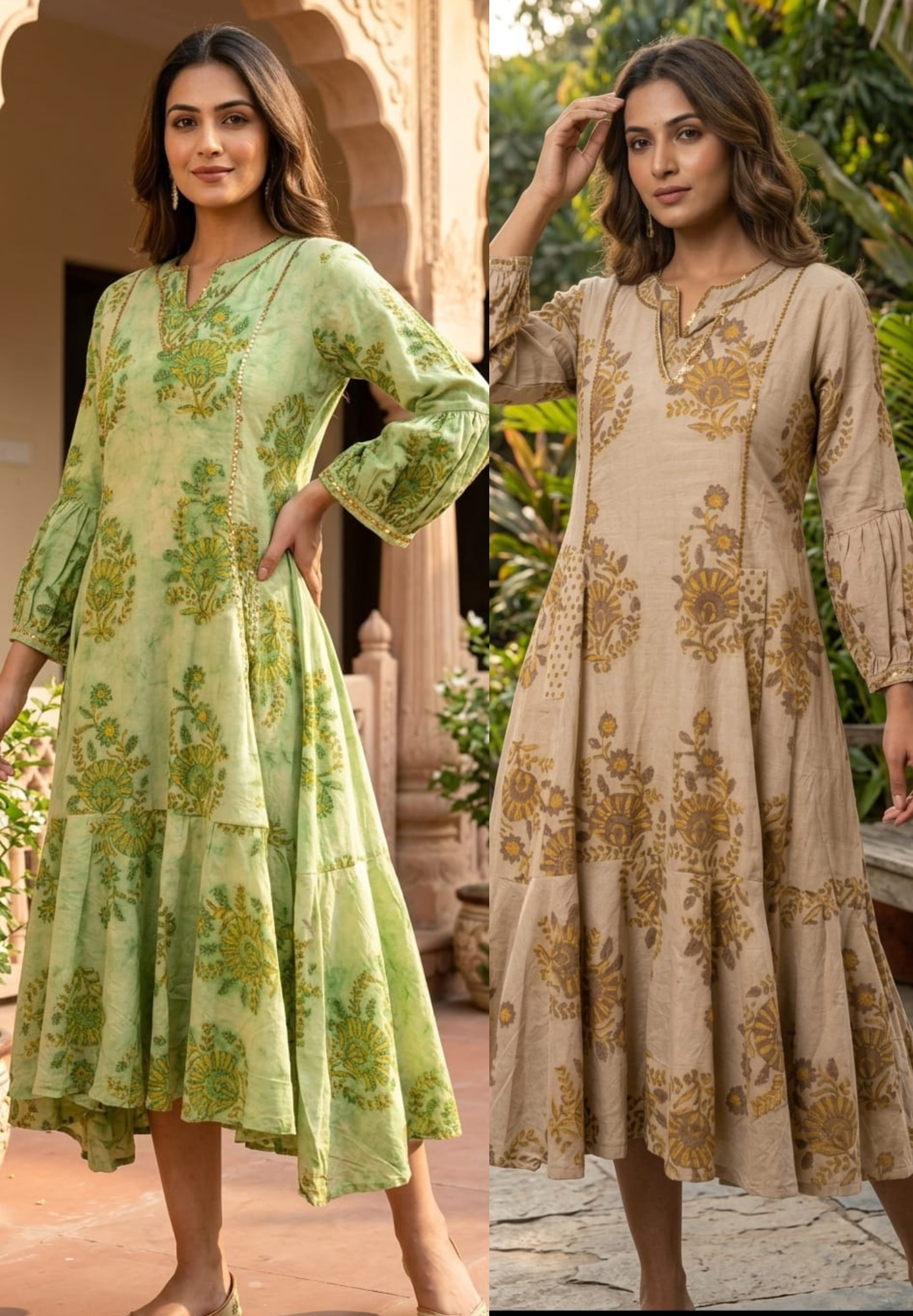 Summer Friendly Floral Printed Layered Beautiful Ankle Length Frock In Cotton Fabric- 14172 RB157