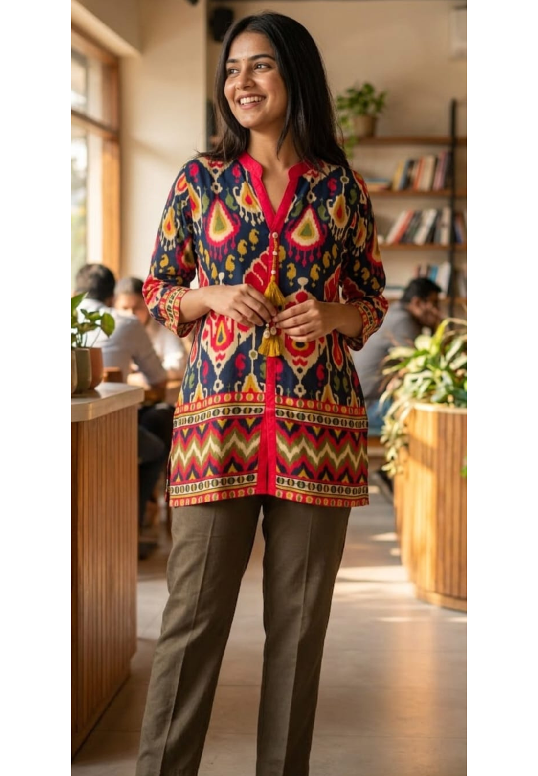 Paisley Earthy Printed Mandarin Casual Wear Muslin Short Kurti Only- 14154    RB164