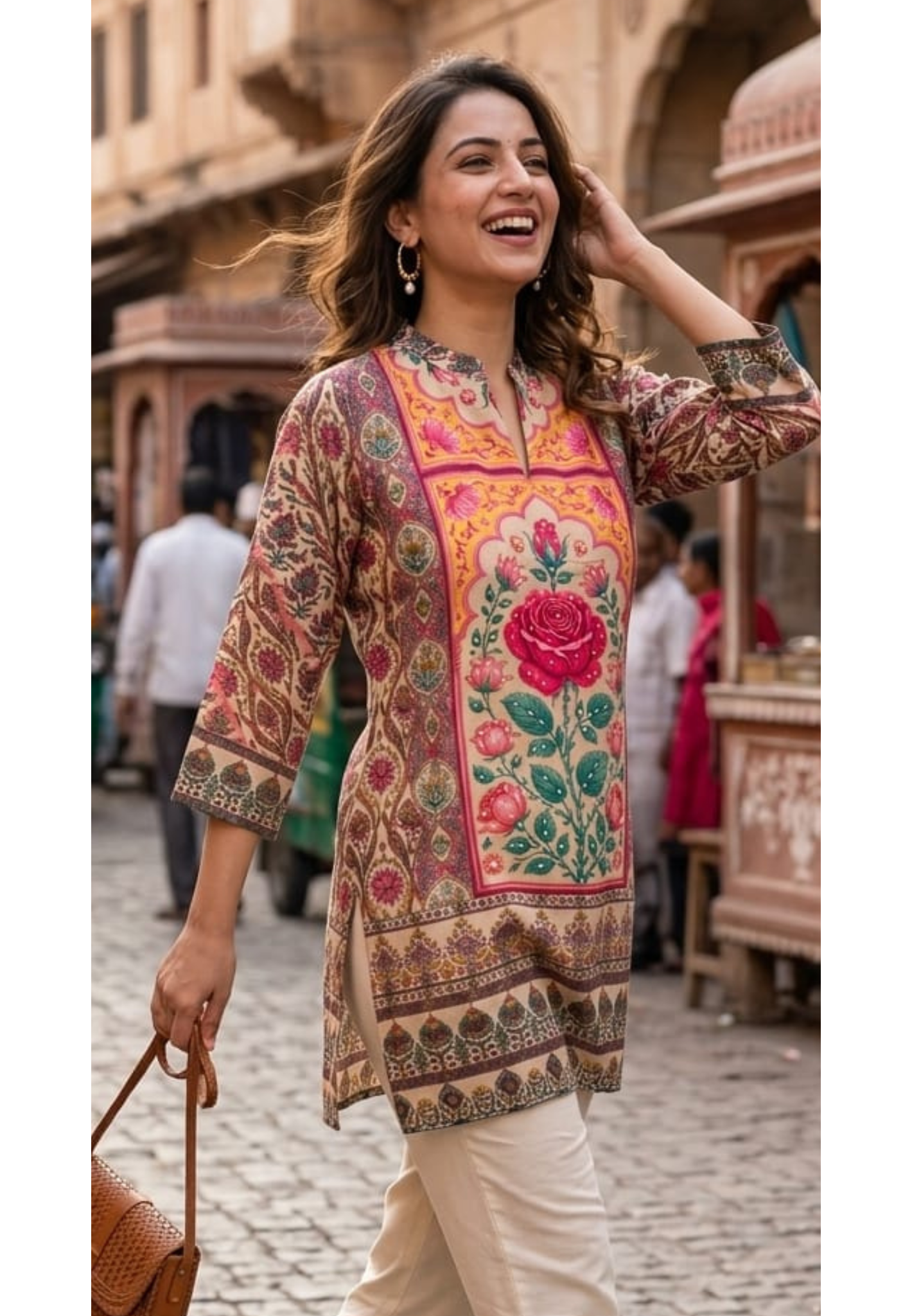 Artistry Rosy Bloom Printed Aura Muslin Casual Wear Short Kurti Only-14163  RB166