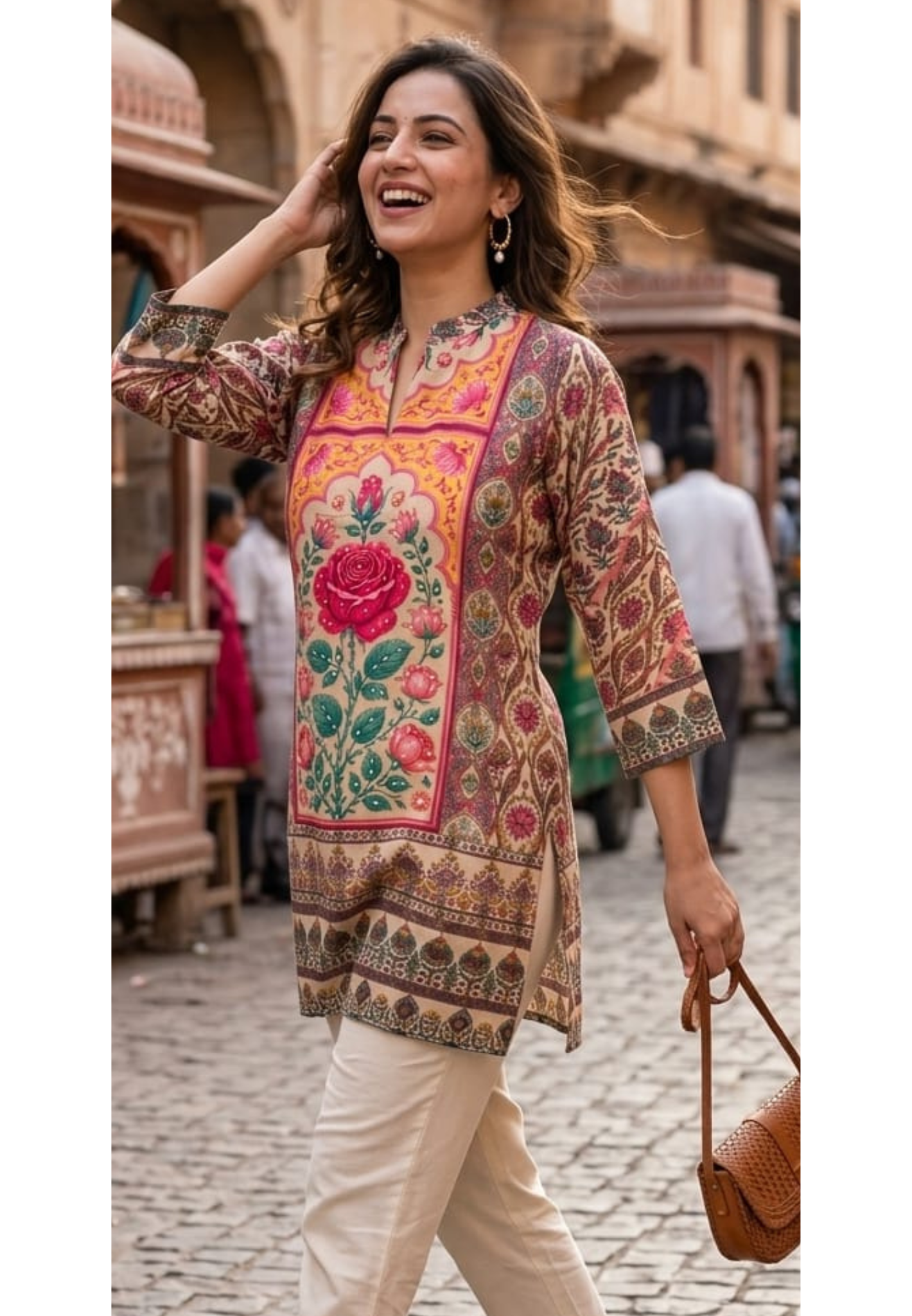 Artistry Rosy Bloom Printed Aura Muslin Casual Wear Short Kurti Only-14163  RB166