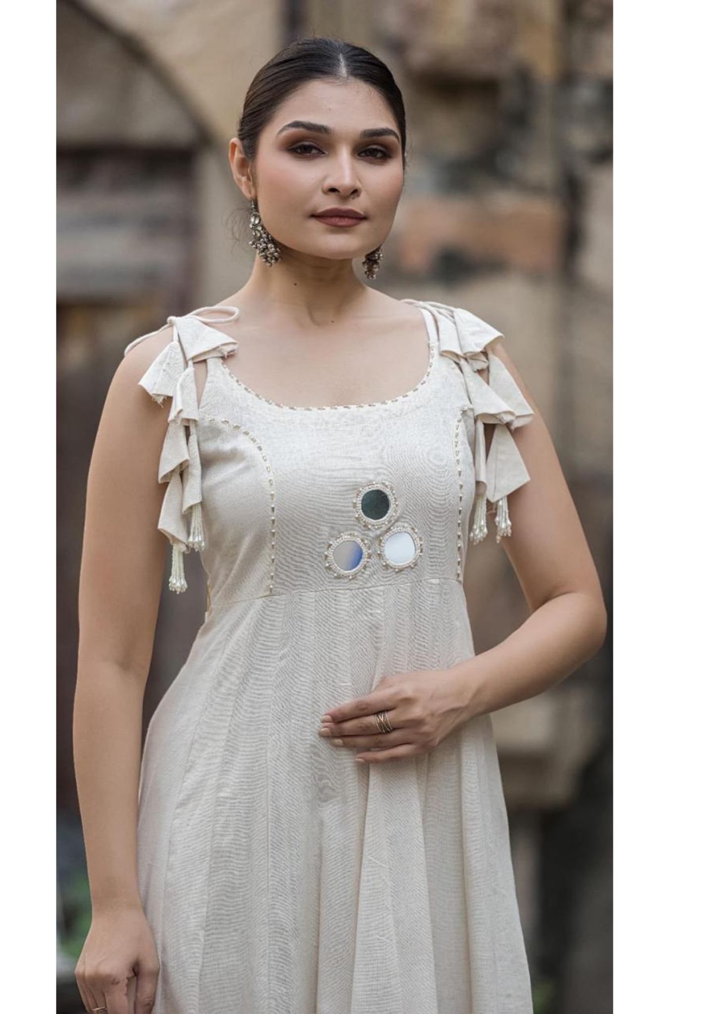 Elegant Handloom Cotton Noodle Strap Kurta Set with Mirror Detailing With Loose Pants-14185 RB170