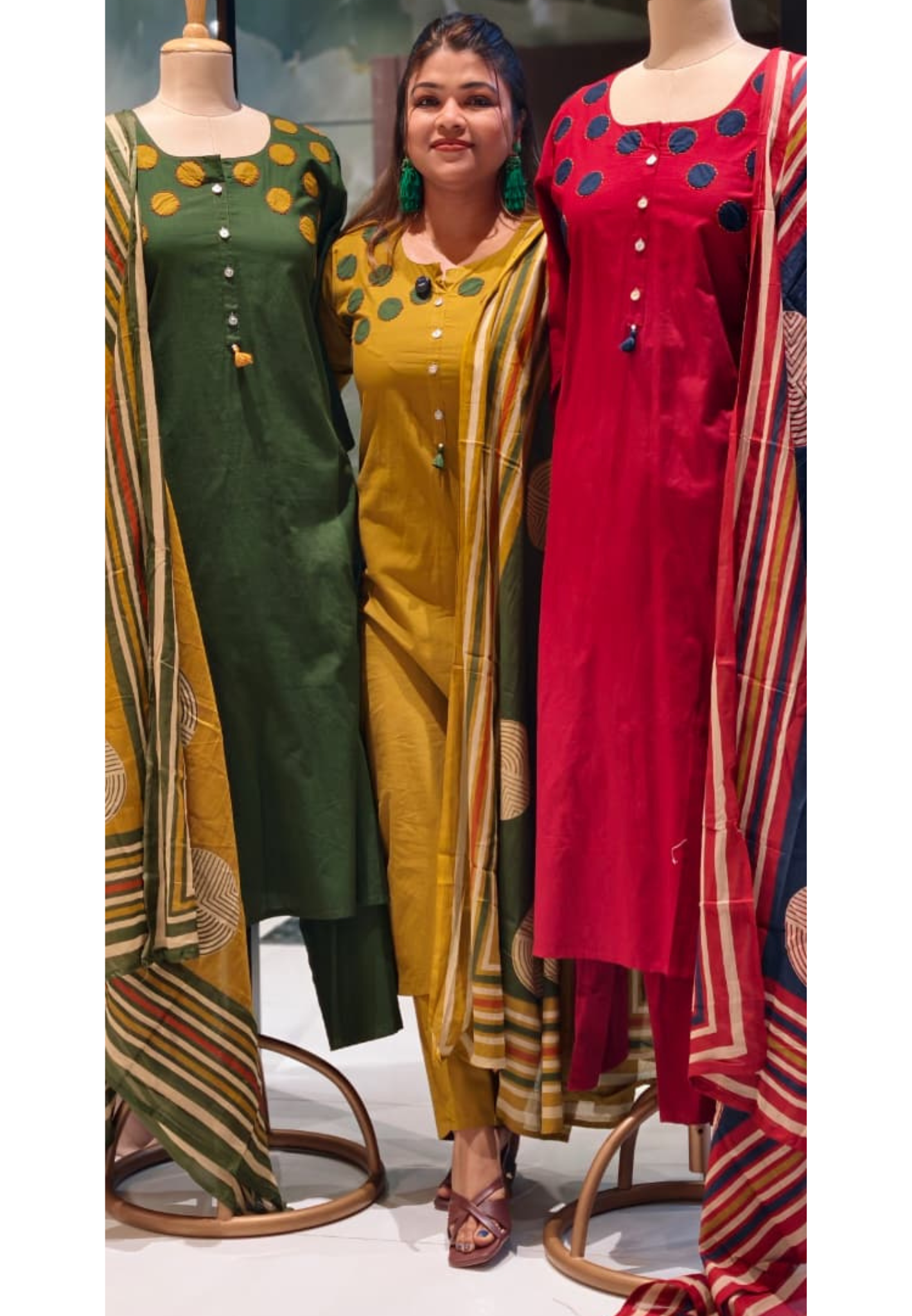 Stylish Cotton Full Suit Collection with Bold Polka Dot Detailing Full Suit Set-14214 RB201