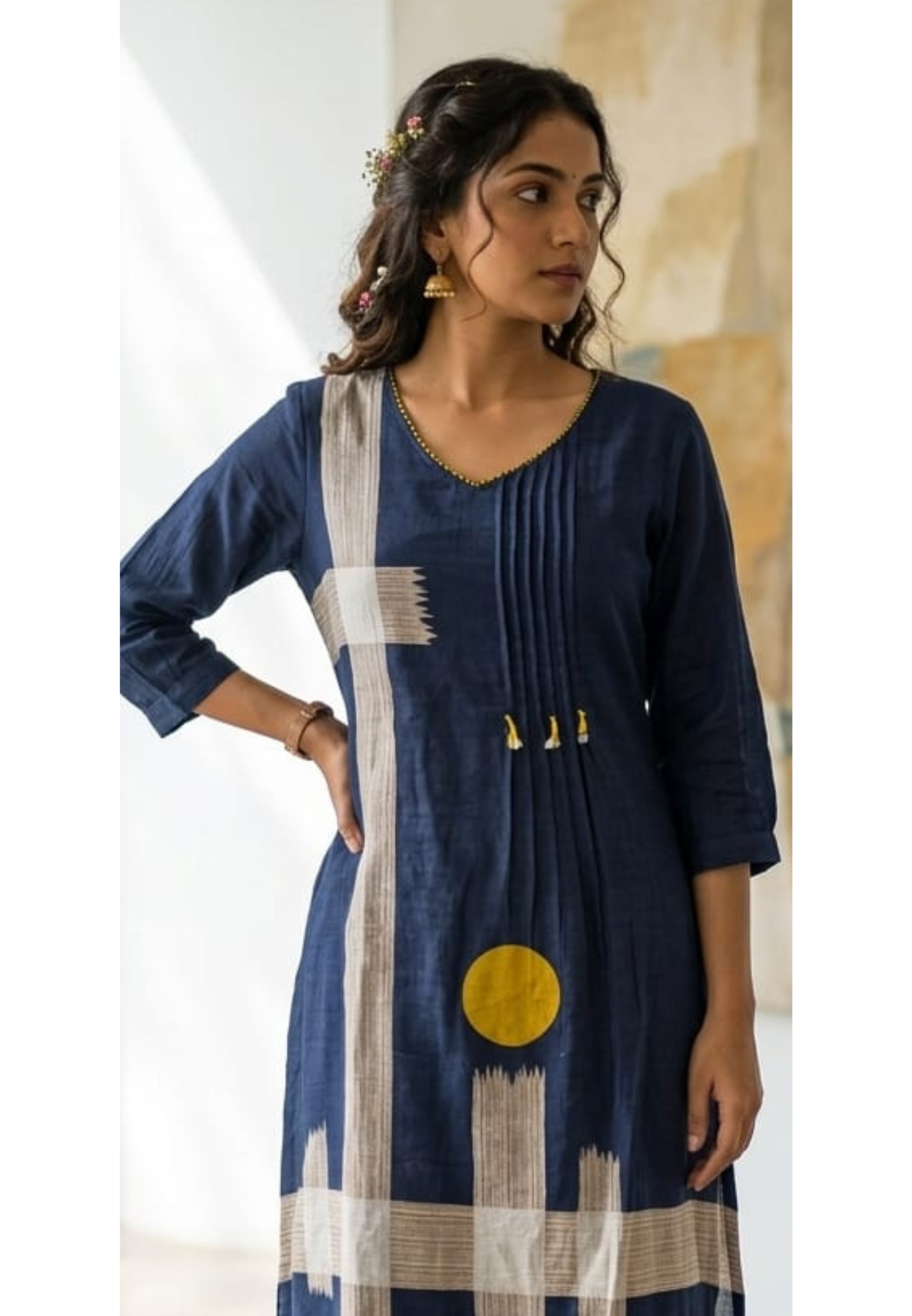 Elegant Navy Blue Mul Cotton Kurta Pant Set with Contemporary Abstract Print-14144 RB193