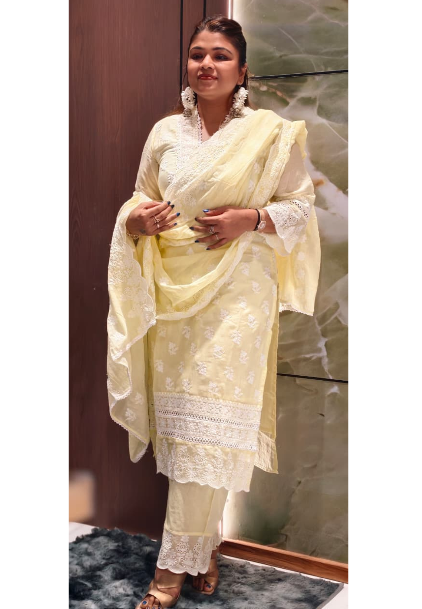 Elegant Pastel Cotton Chikankari Kurta with Delicate Lace Detailing Full Suit 14263 RB205