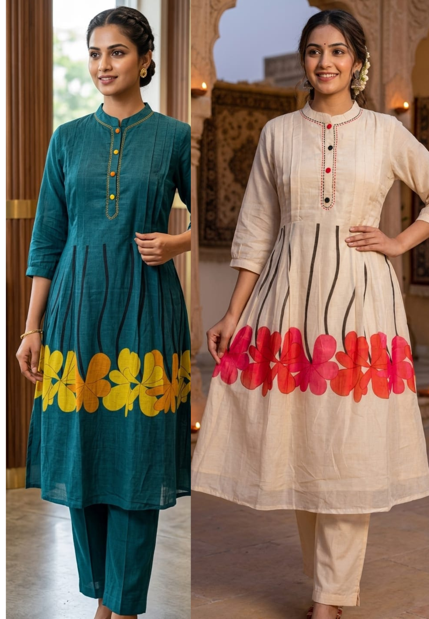 Pleated Peplum Style Beautiful Floral Printed Mul Cotton Summer Friendly Kurta Pant Set-14145 RB196