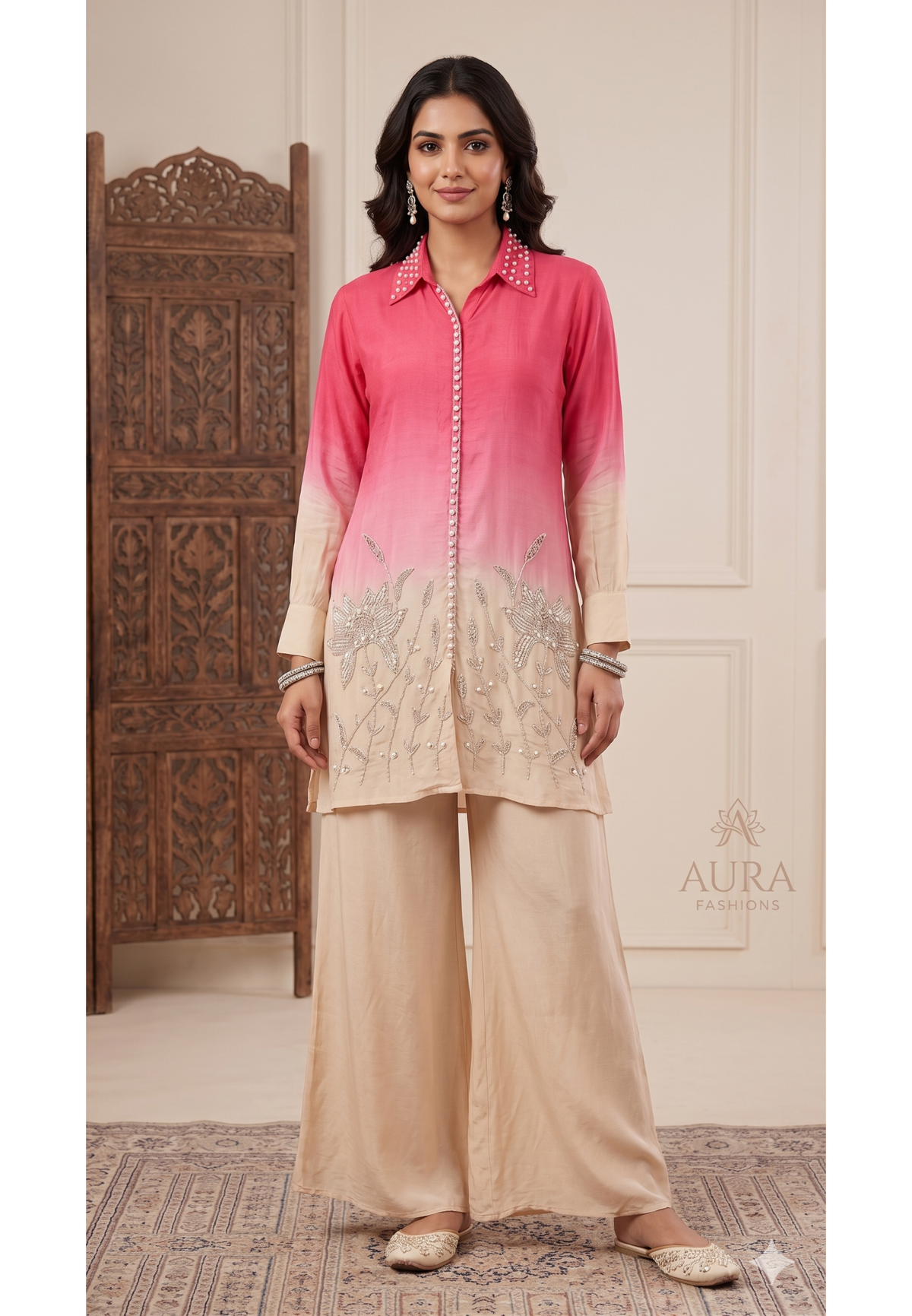 Mystic Bloom Shaded Tunic & Palazzo Co-Ord Set-14245