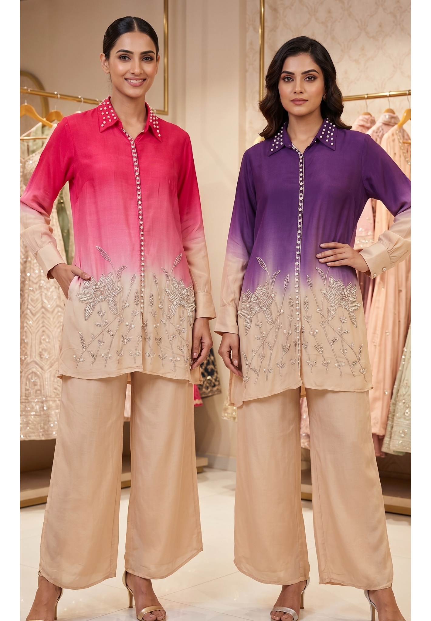 Mystic Bloom Shaded Tunic & Palazzo Co-Ord Set-14245