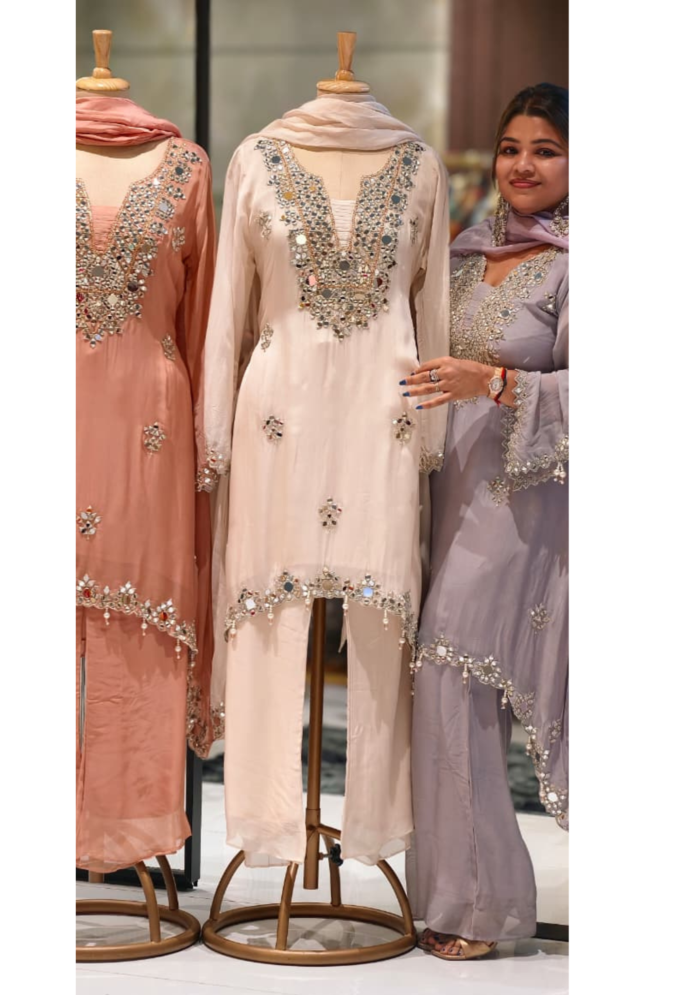 Real Mirror Handwork Heavy Designer Look Full Suit Set With Dupatta & Palazzo Bottom-14241 RB219