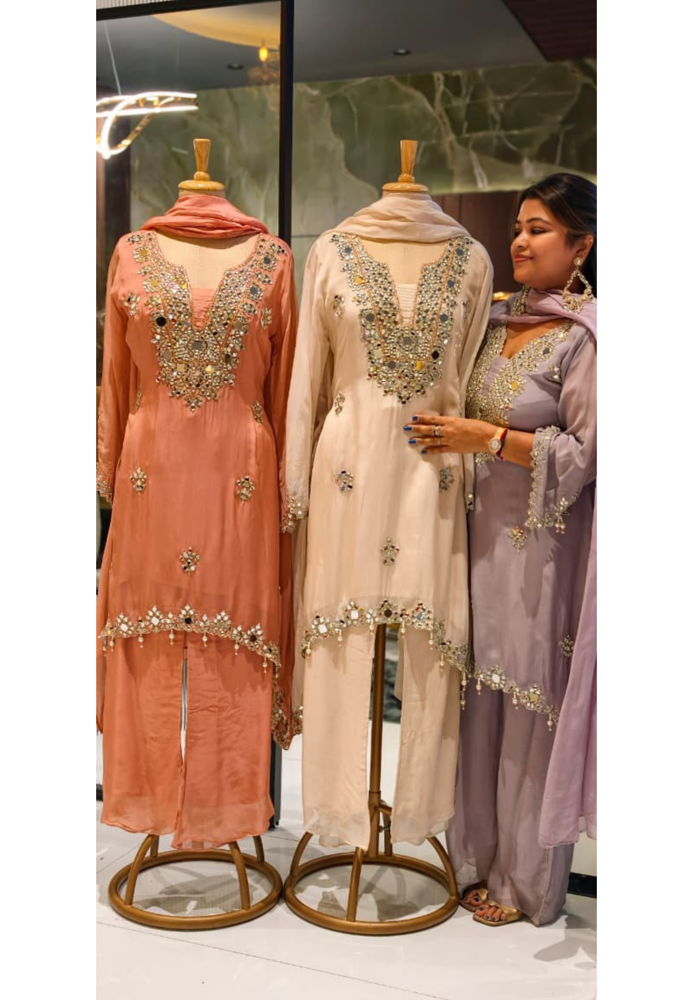 Real Mirror Handwork Heavy Designer Look Full Suit Set With Dupatta & Palazzo Bottom-14241 RB219
