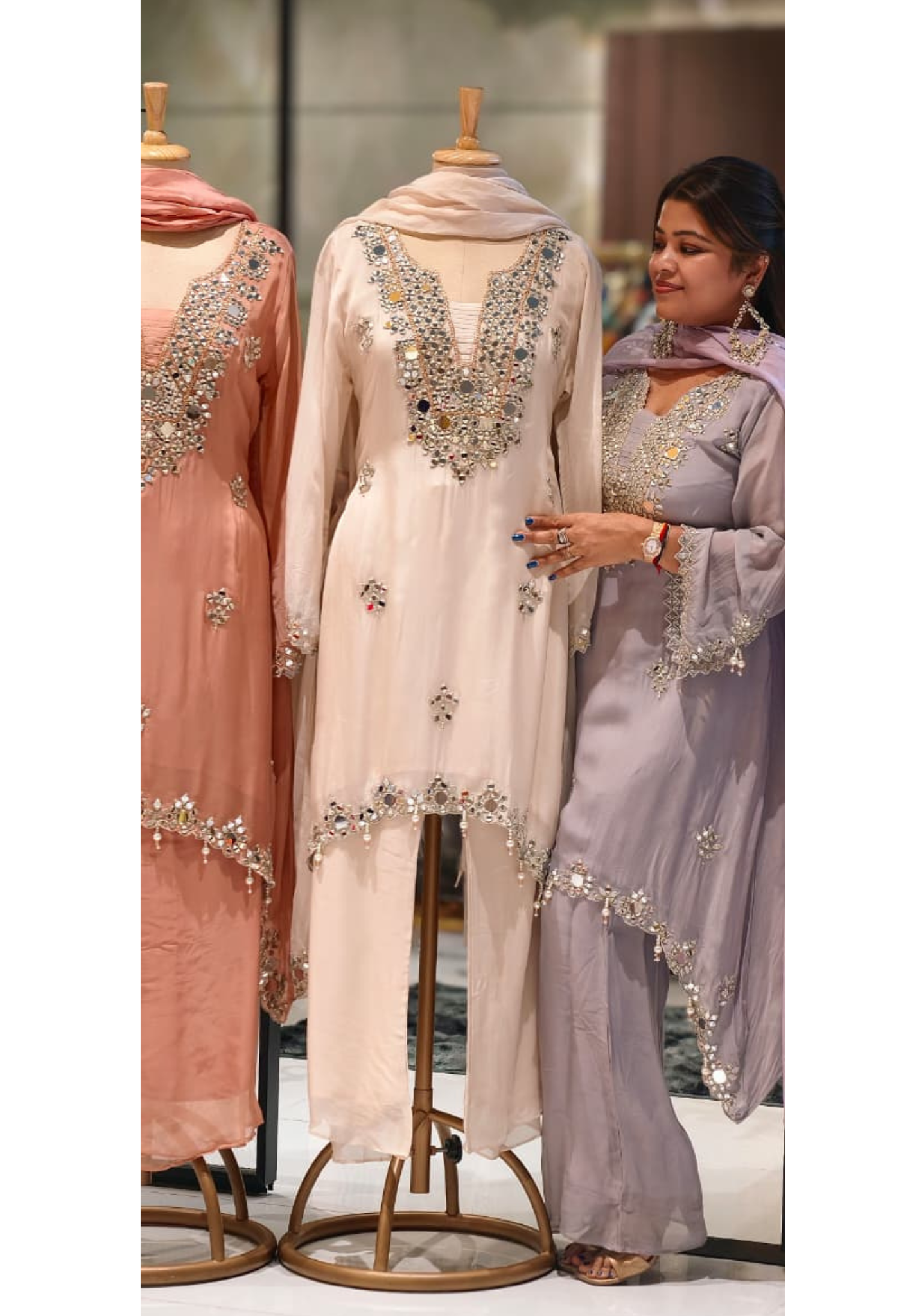 Real Mirror Handwork Heavy Designer Look Full Suit Set With Dupatta & Palazzo Bottom-14241 RB219
