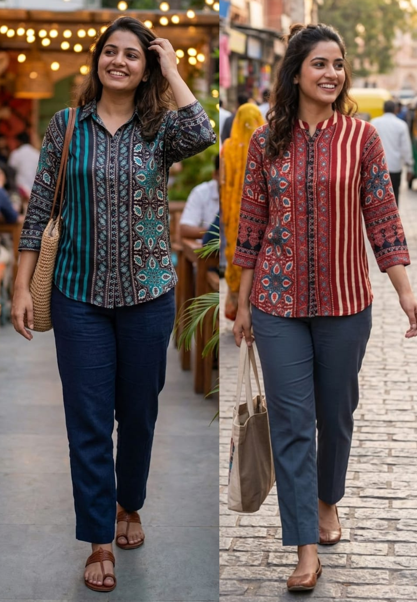 Adira Striped Fusion Classic Mandarian Collar Daily Wear Crepe Short Kurti Only-14388,86  RB243