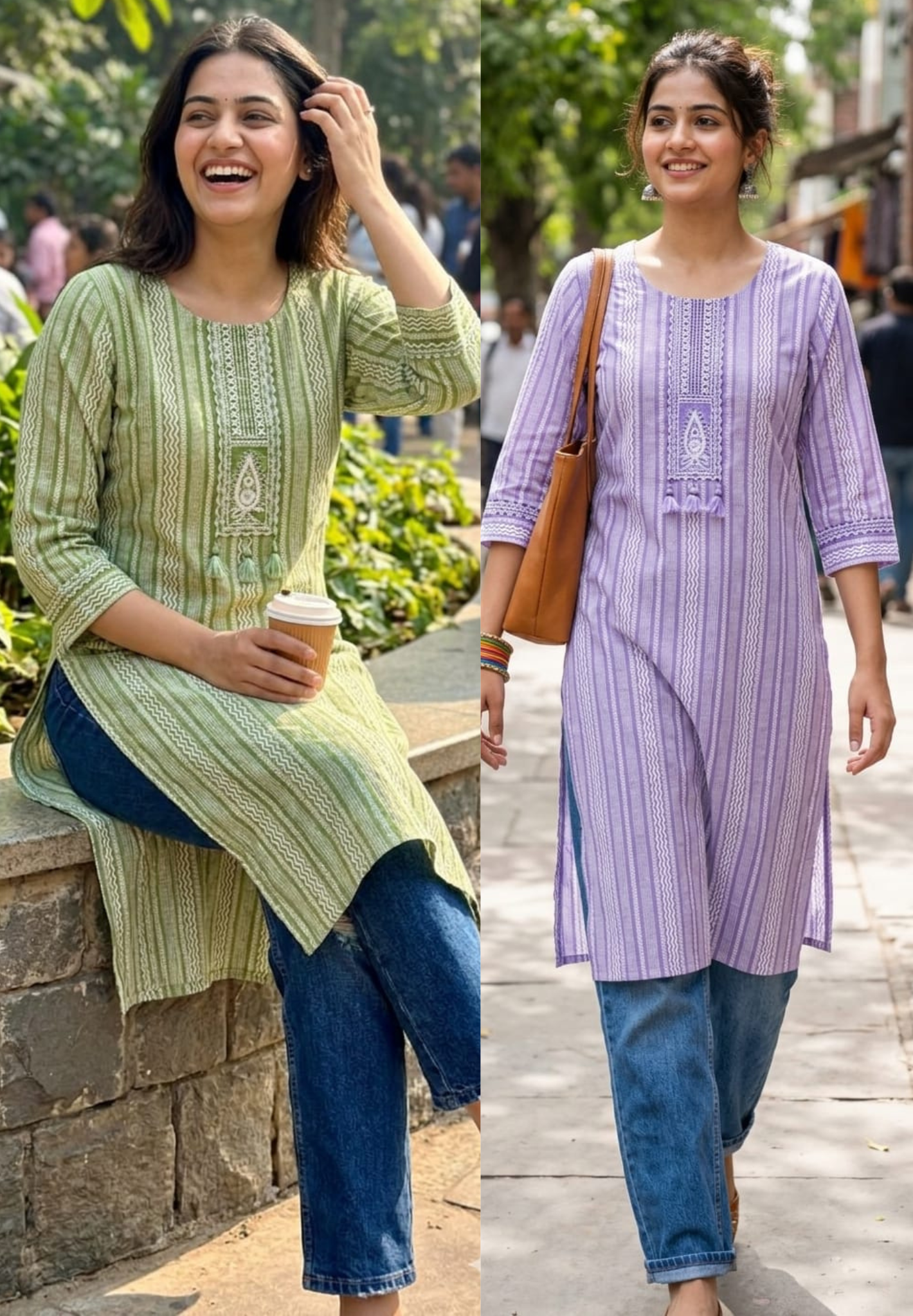 Parelinear Striped Minimal Yoke Designed Daily Wear Cotton Kurti Only-14343 RB242