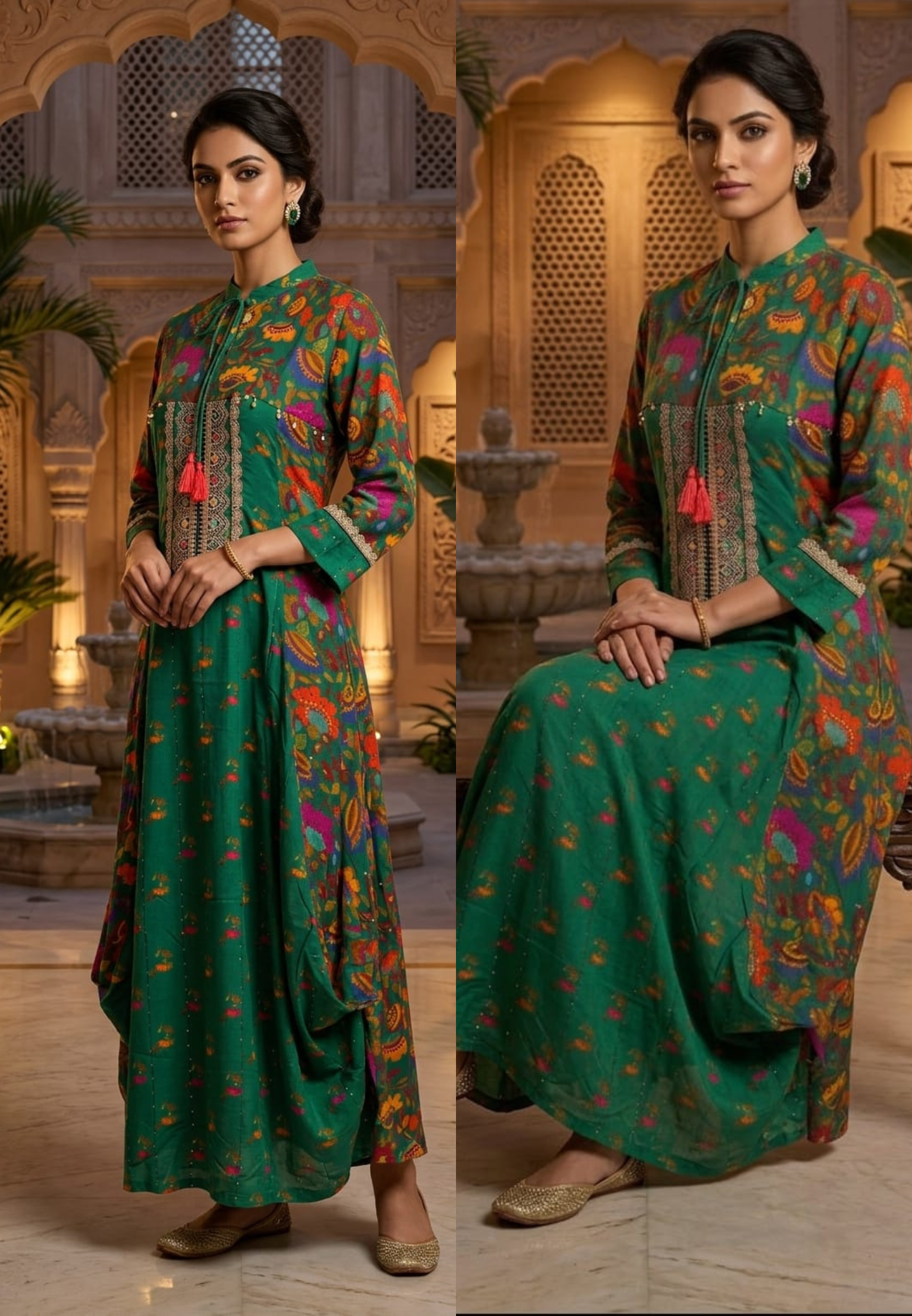 Multicolor Rajasthani Boho Chic Unique Look Tassel Gown In Muslin Fabric- 14319 RB229