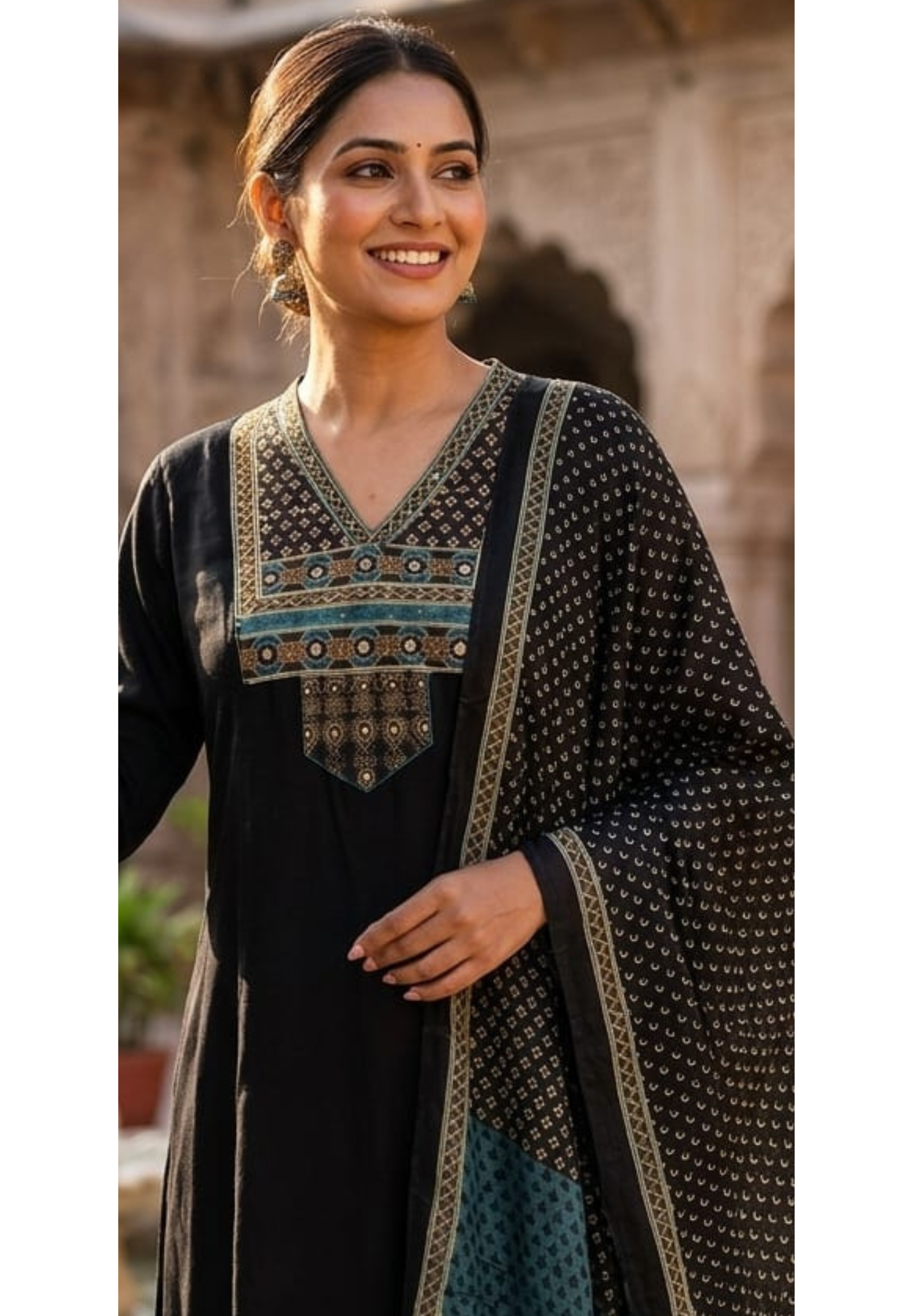 Midnight Black Muslin Full Suit Set with Intricate Geometric Embroider Midnight Black Muslin Full Suit Set with Intricate Geometric Embroider