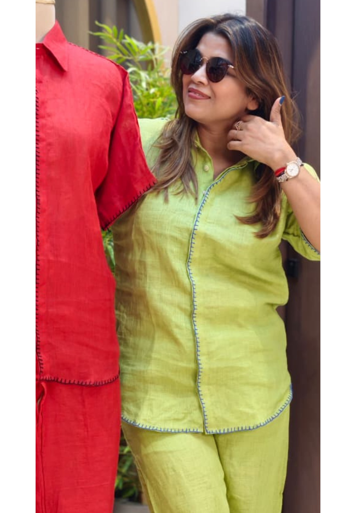 Bold Pure Linen Co-Ord Set Featuring Structured Shirt-Style Top with  Comfortable Straight Fit Trousers-14416 RB251