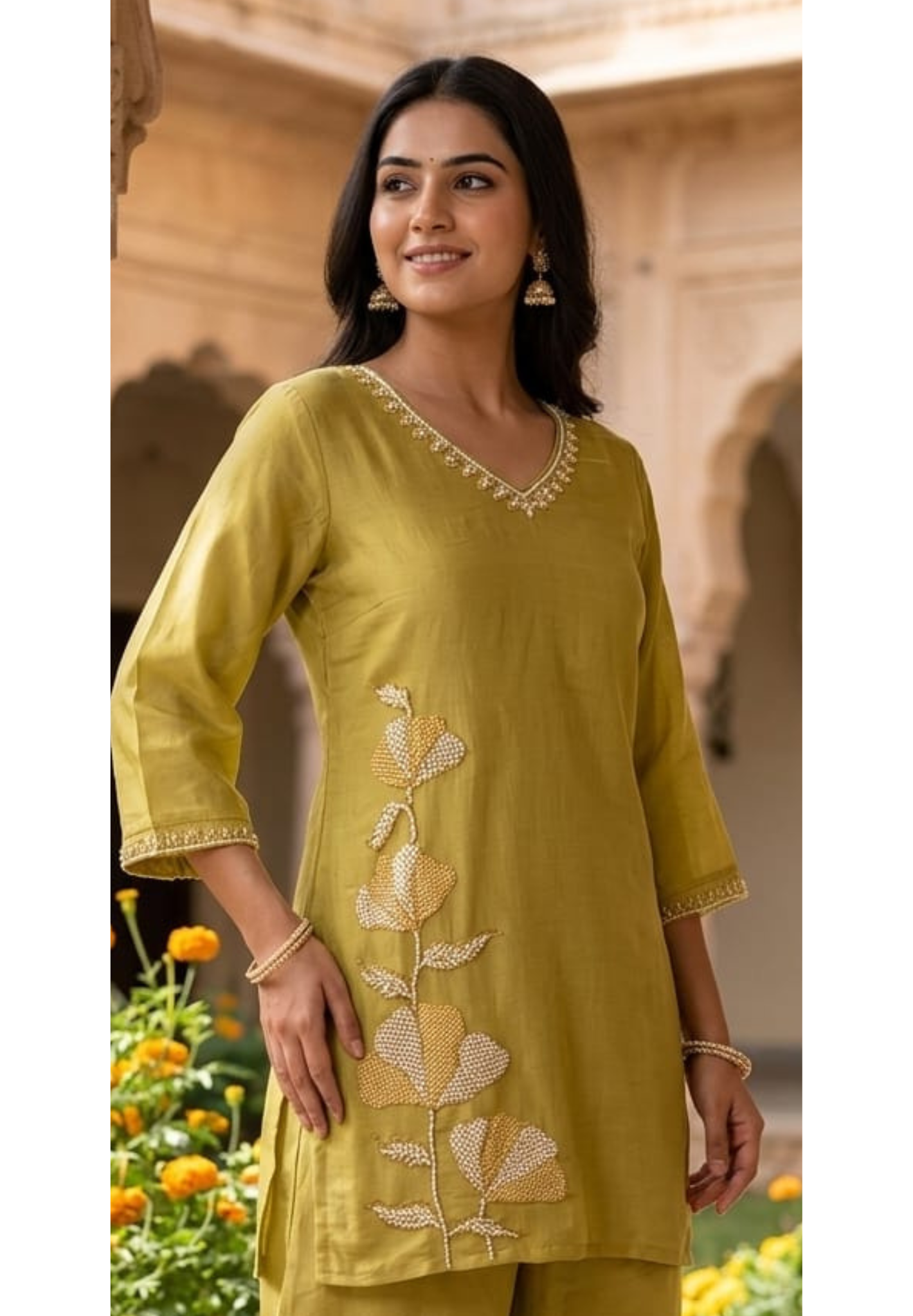 Butter Soft Lightweight Hand Embroidery Surat Mul Chanderi Kurta Pant Set- 14421 RB254