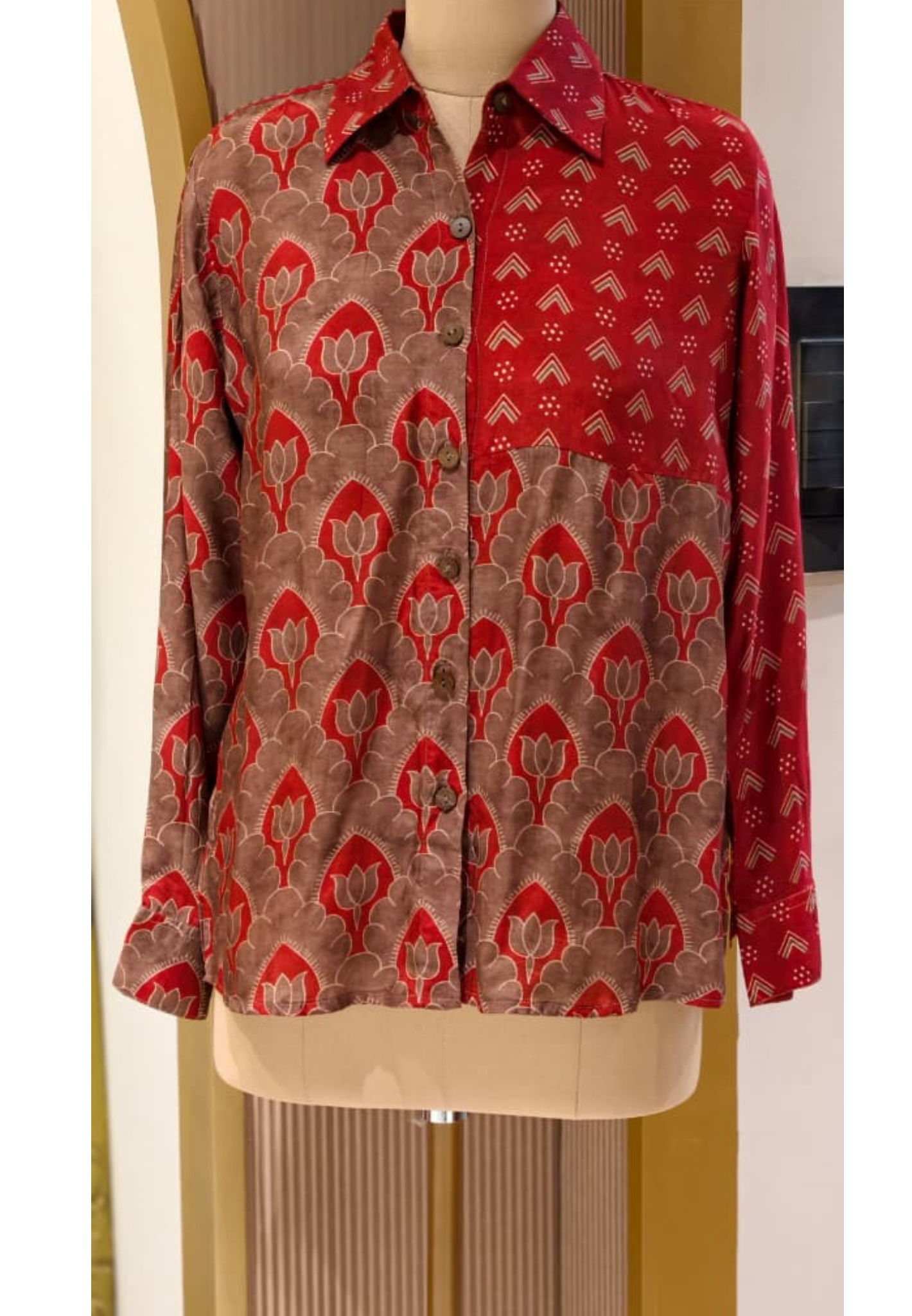 Mosaic Muse Attractive Red Vibrant Modal Muslin Casual Shirt-14439